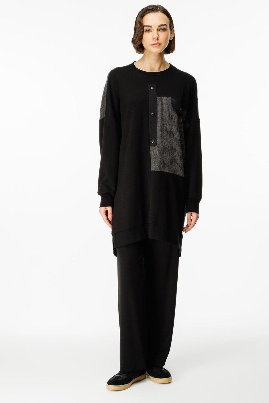 MİCCA Micca 242609M Örme Detaylı Tunik - Siyah  Tunik 