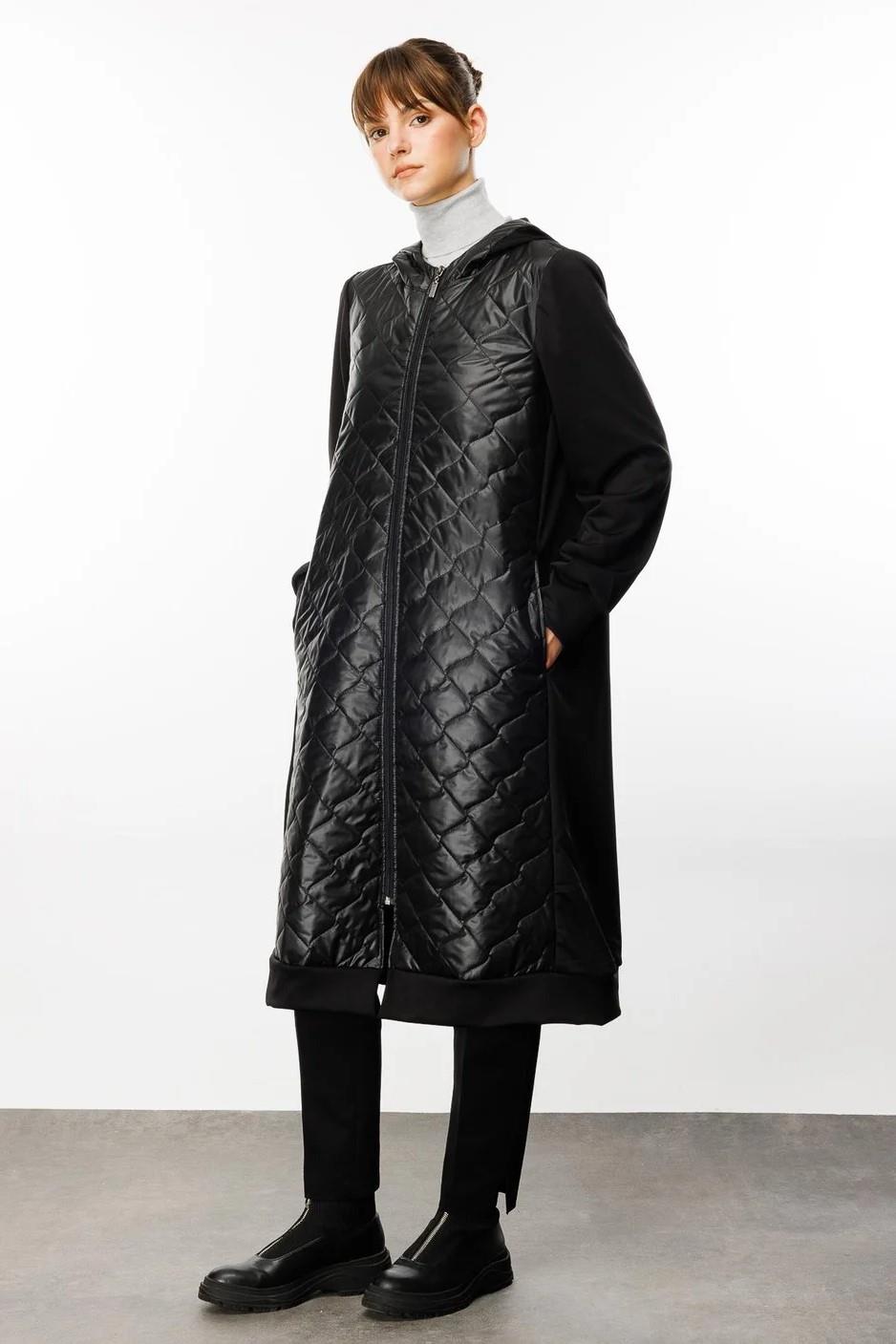 MİCCA Micca 242629M Baharlık Örme Ve Kapitone Kapüşonlu Kaban - Siyah  Kaban & Mont 