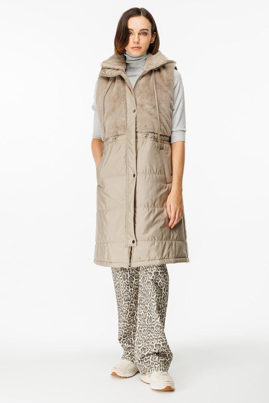 MİCCA Micca 242710M Puf Kapitone Dolgulu Soft Peluş Garni Yelek - Taş  Yelek 