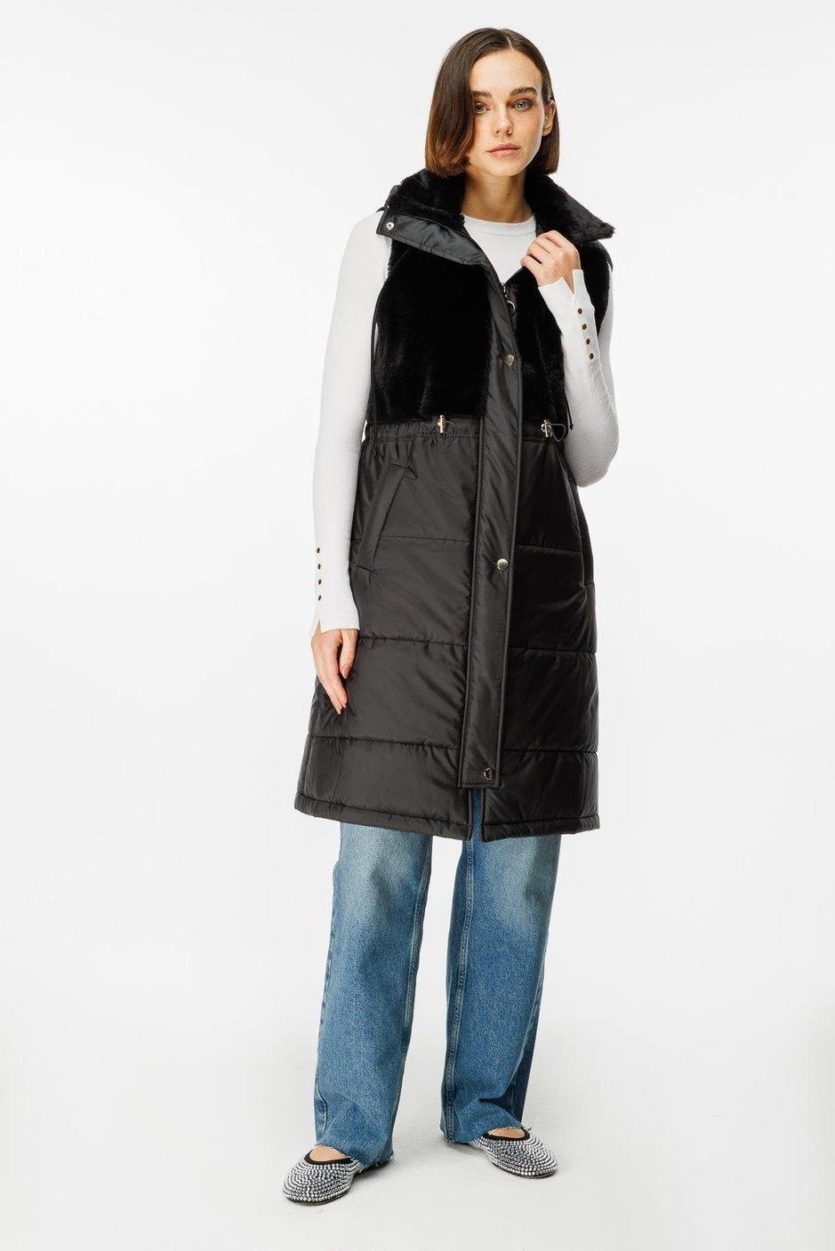 MİCCA Micca 242710M Puf Kapitone Dolgulu Soft Peluş Garni Yelek - Siyah  Yelek 