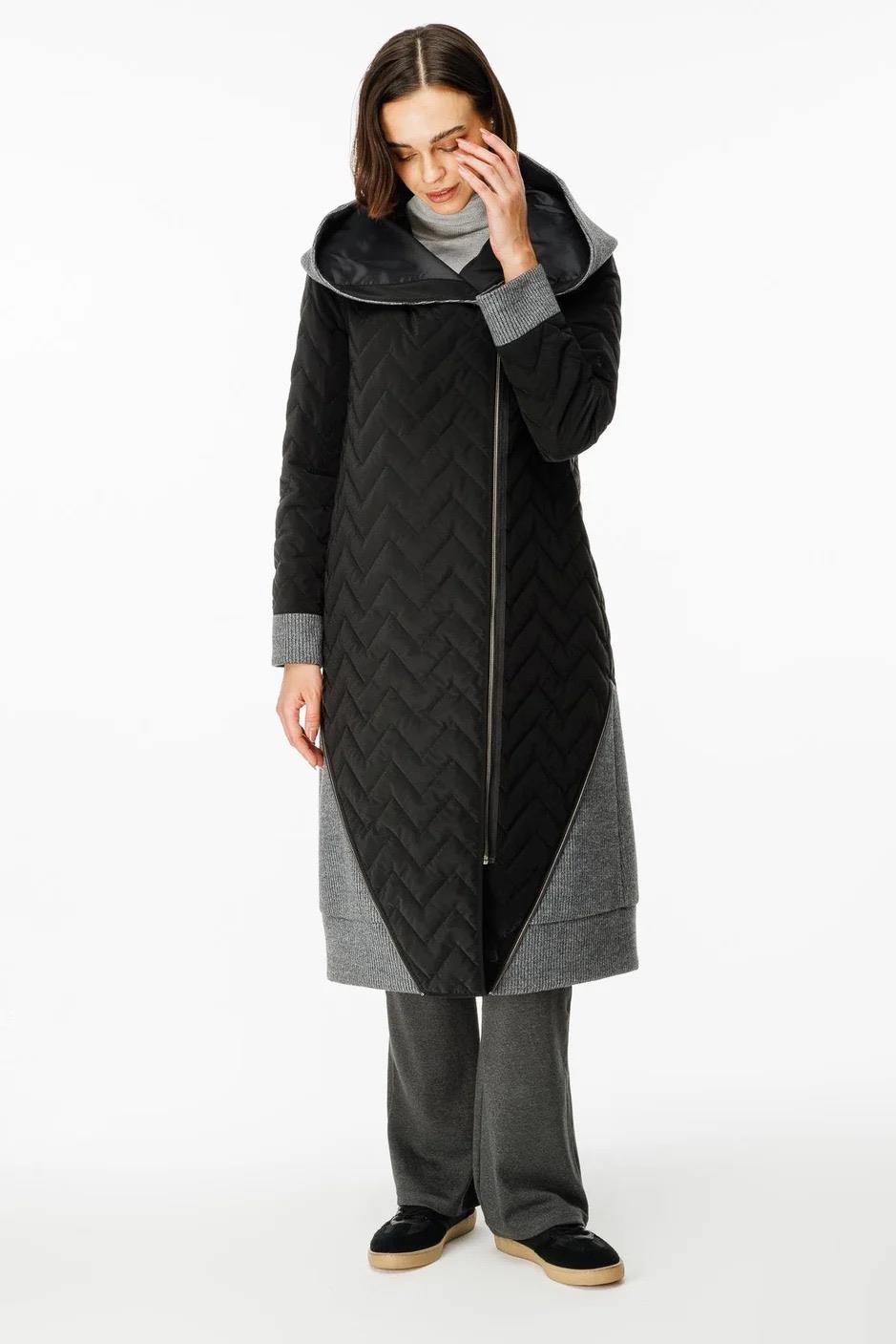 MİCCA Micca 242879M Kapüşon Ve Yan Triko Garnili Kaban - Siyah  Kaban & Mont 