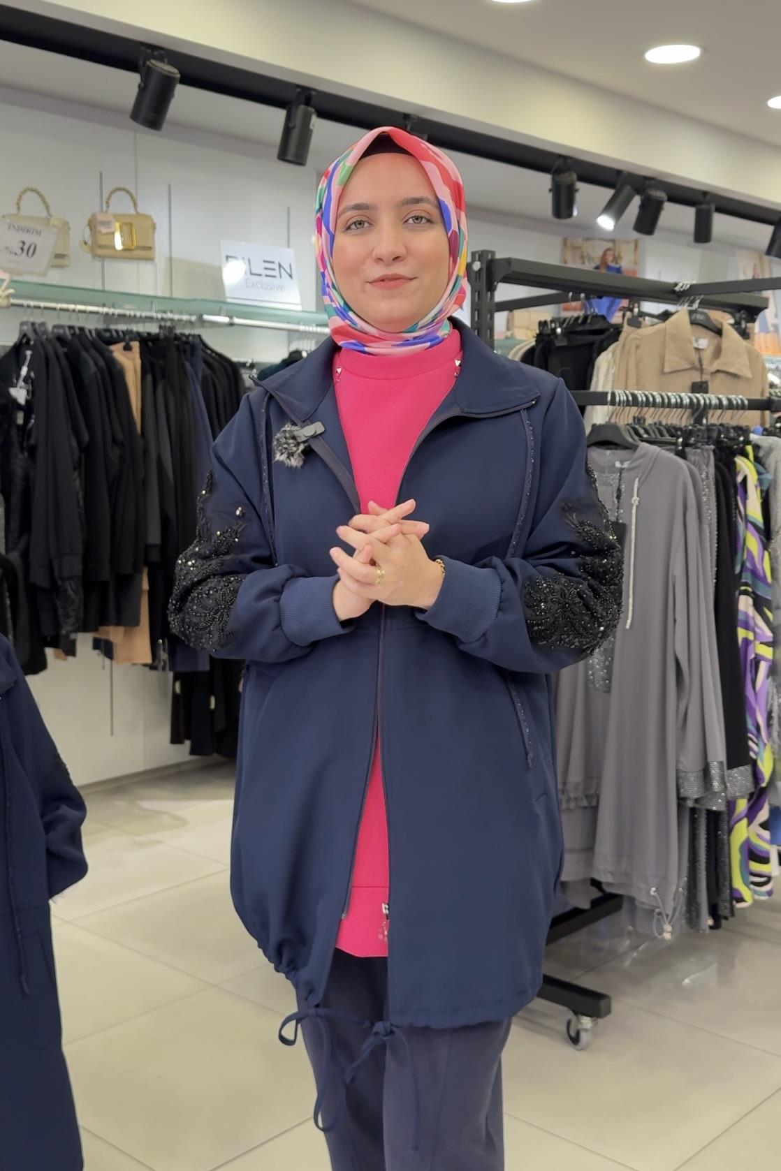 MİCCA Micca 242887M Kol Payet İşlemeli Kap - Lacivert Micca 242887M Kol Payet İşlemeli Kap - Lacivert - Bilen Giyim Kap 