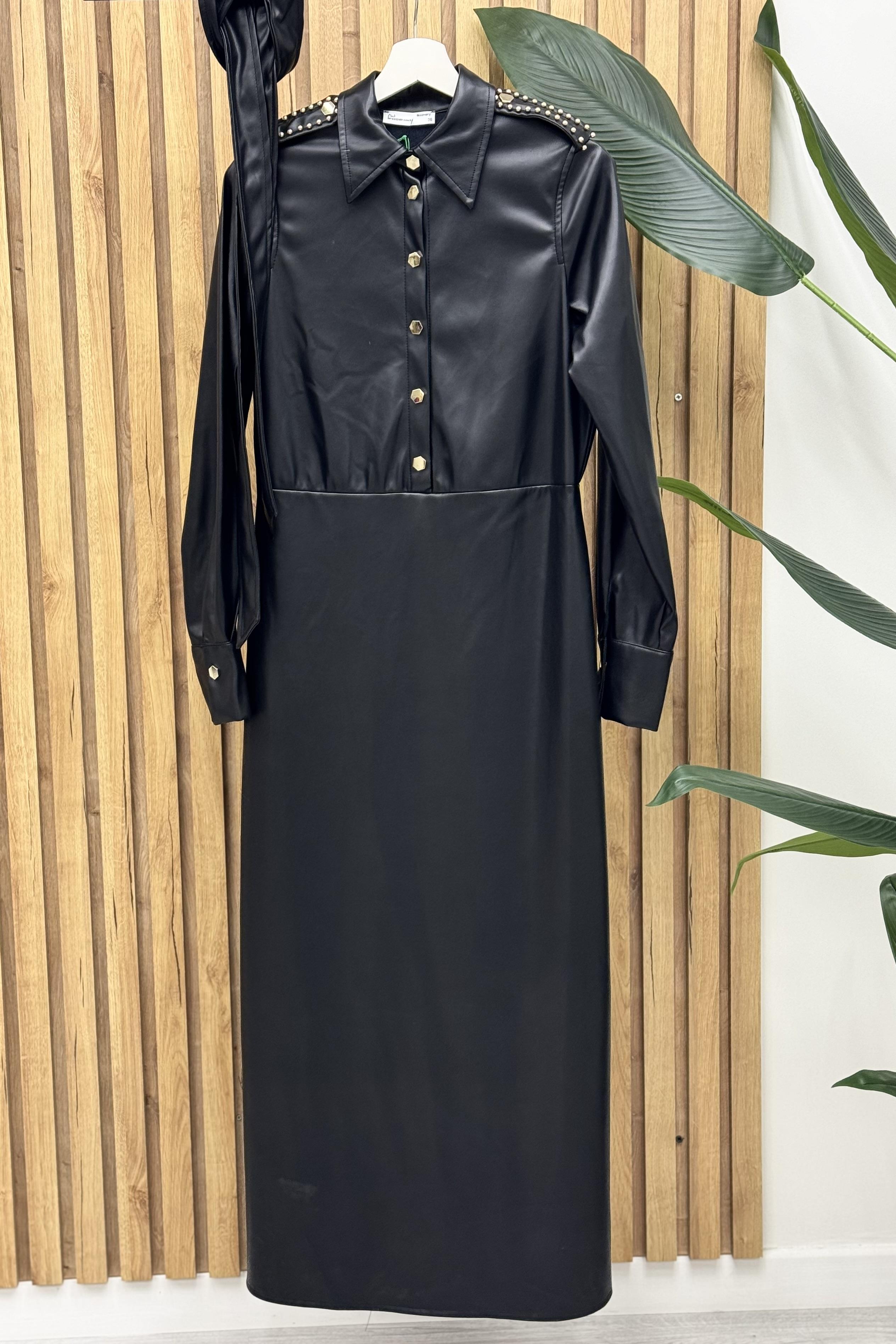 MİSSEMRAMİSS Missemramiss 4046 Leather Elbise - Siyah  Elbise