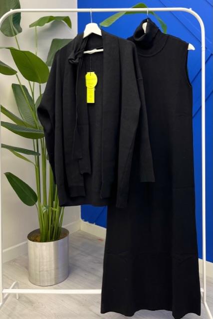 MİSSEMRAMİSS Missemramiss 4197 Pamuklu Triko Elbise Hırkalı Takım - Siyah  Takım