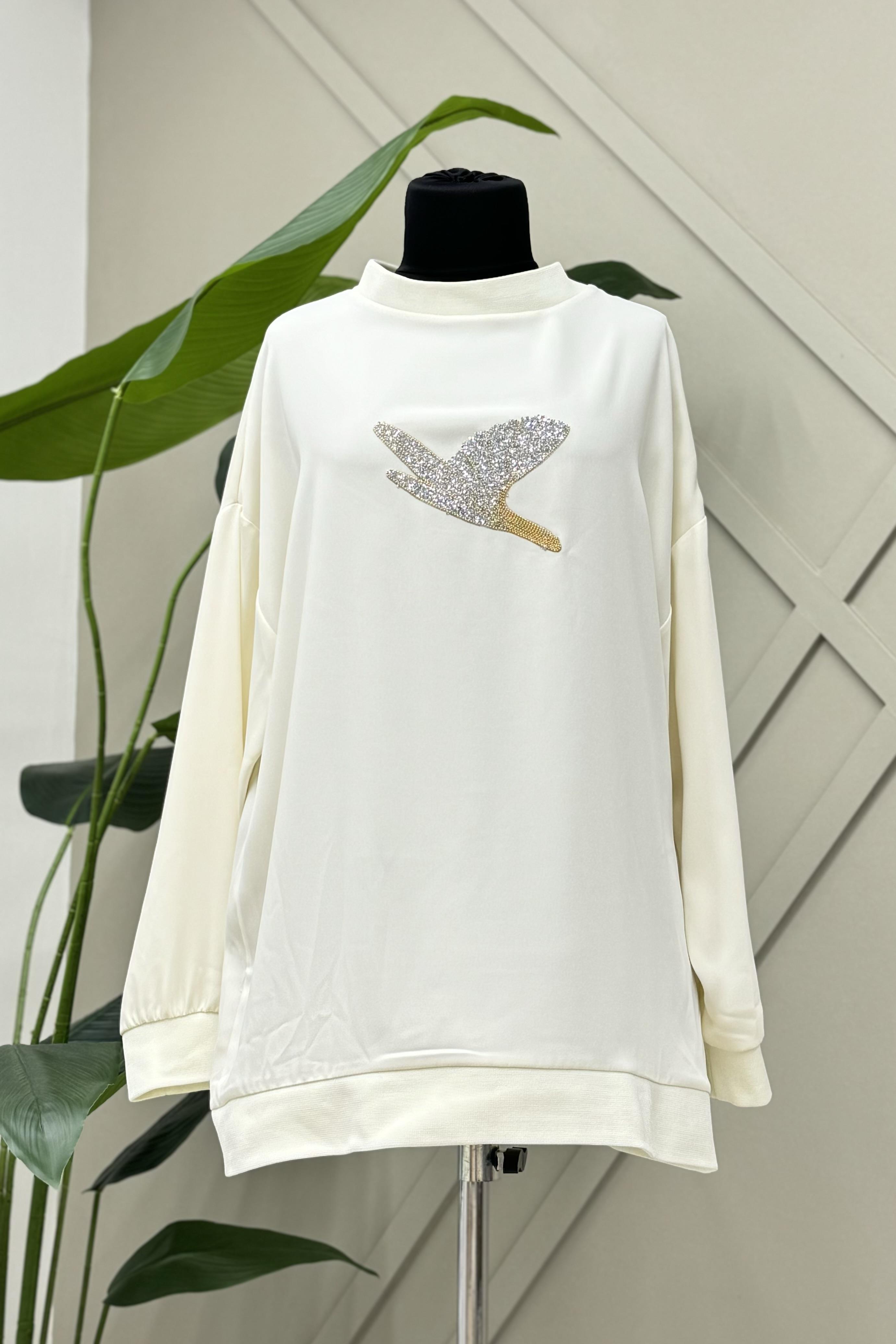MİSSEMRAMİSS Missemramiss 4446 Aksesuarlı Sweatshırt - Ekru  Tunik