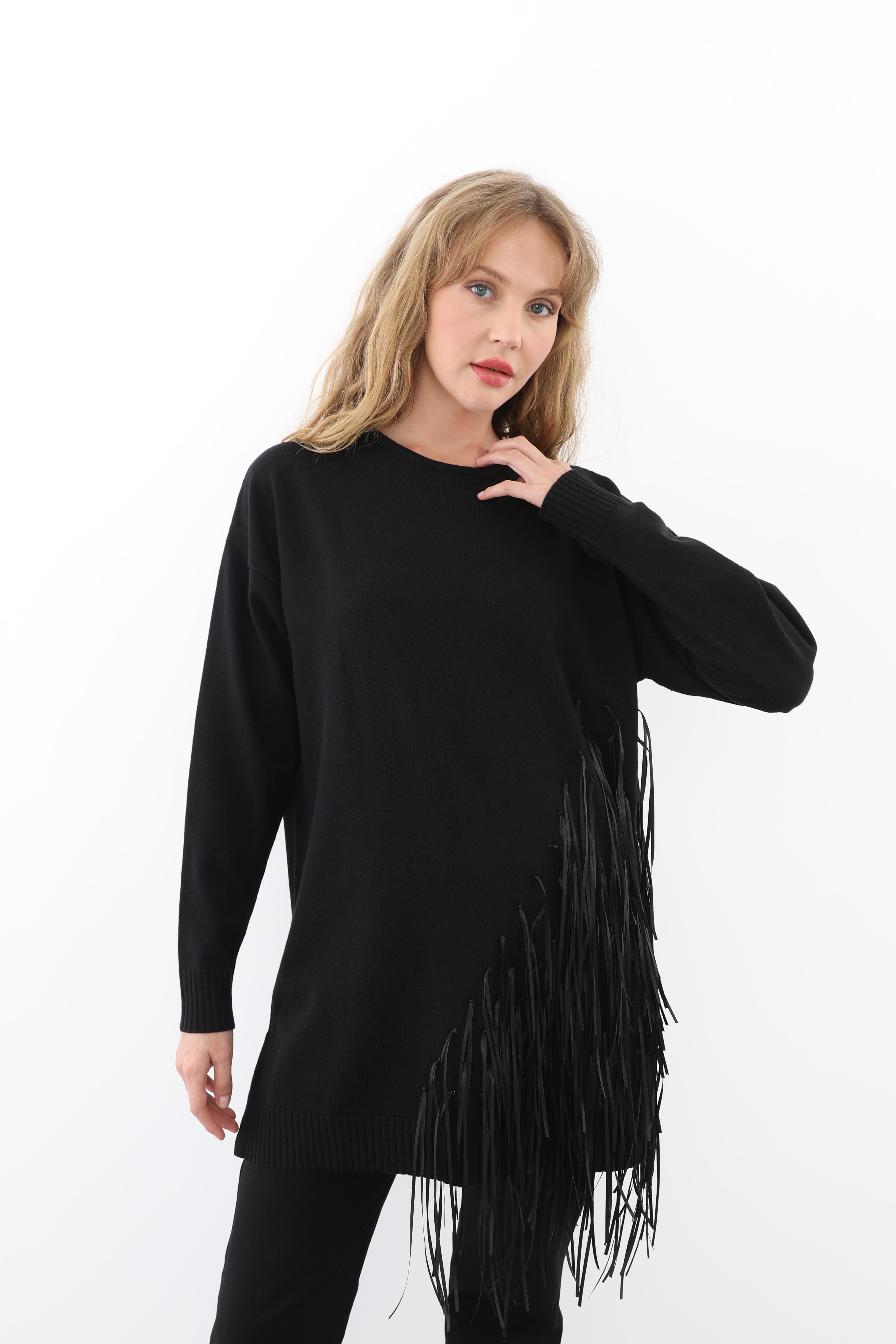 MİSSEMRAMİSS Missemramiss 4585 Rope Basic Triko Kazak - Siyah  Kazak 