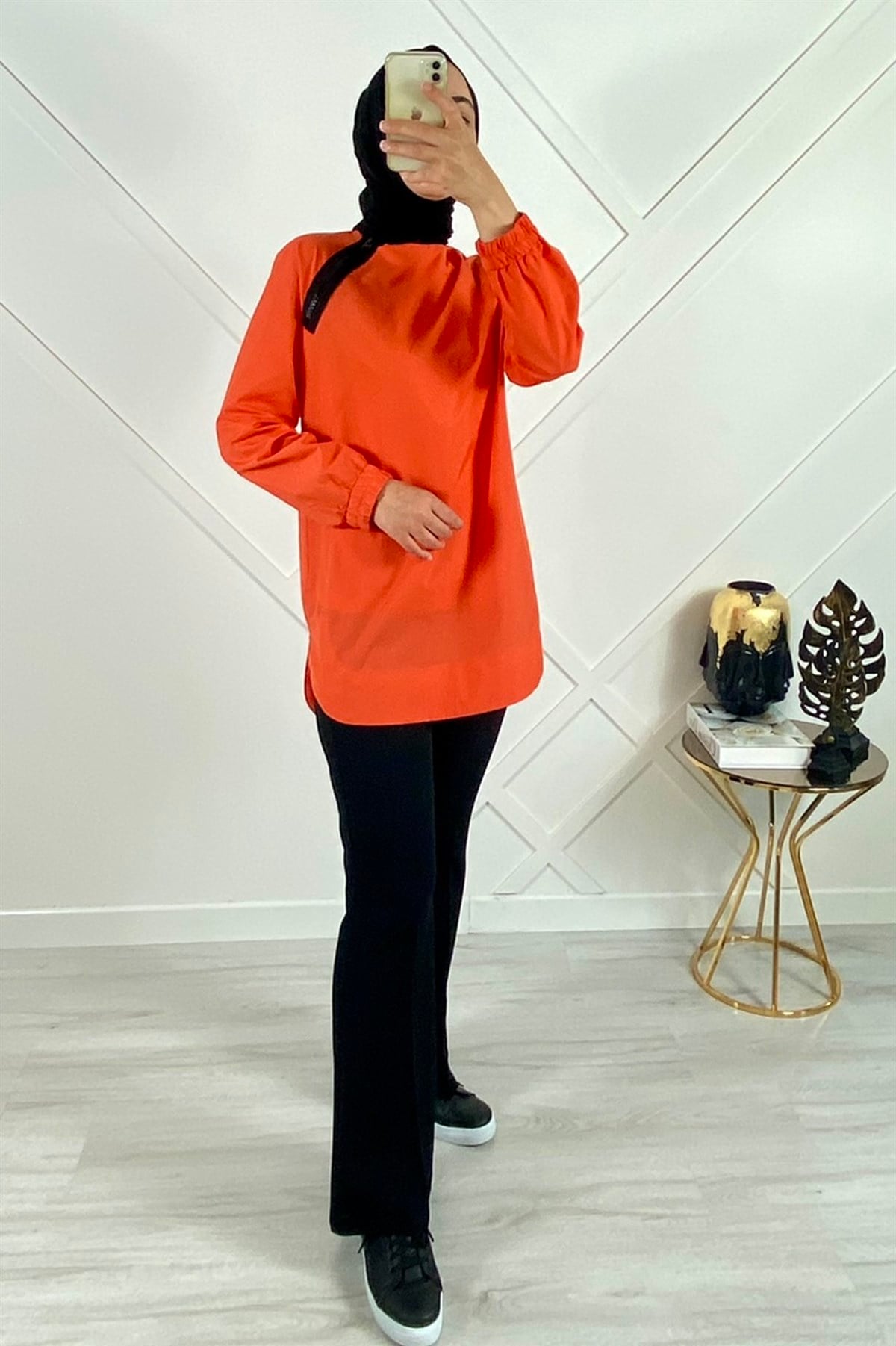MİSSEMRAMİSS Misssemramis 3081 Fermuar Detayli Baskili Basic Tunik - Turuncu