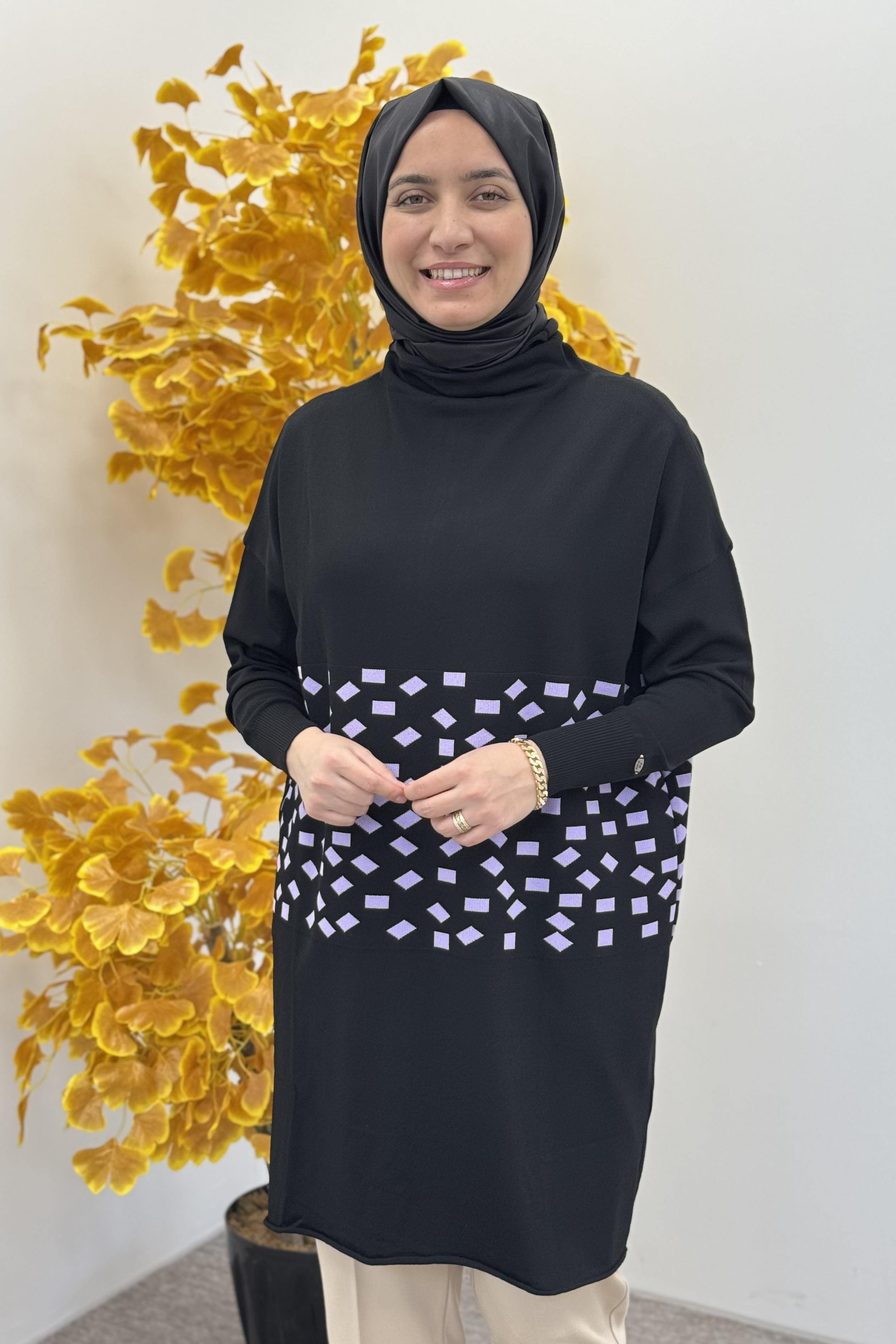 MİSSWHENCE Misswhence Miss 242 Damalı Triko Tunik - Lila Misswhence Miss 242 Damalı Triko Tunik - Lila - Bilen Giyim Tunik 