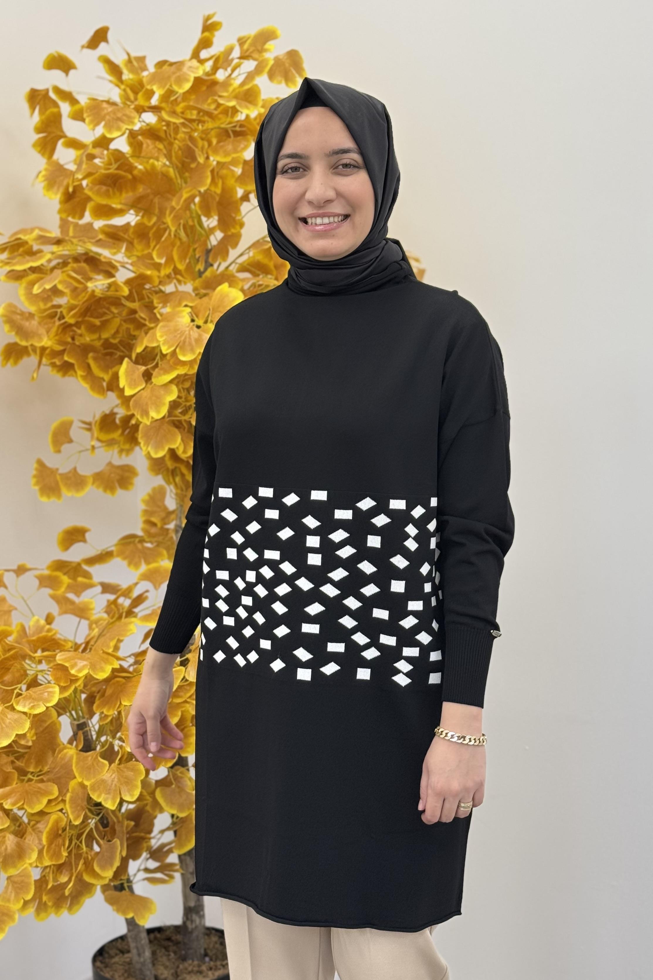 MİSSWHENCE Misswhence Miss 242 Damalı Triko Tunik - Ekru Misswhence Miss 242 Damalı Triko Tunik - Ekru - Bilen Giyim Tunik 