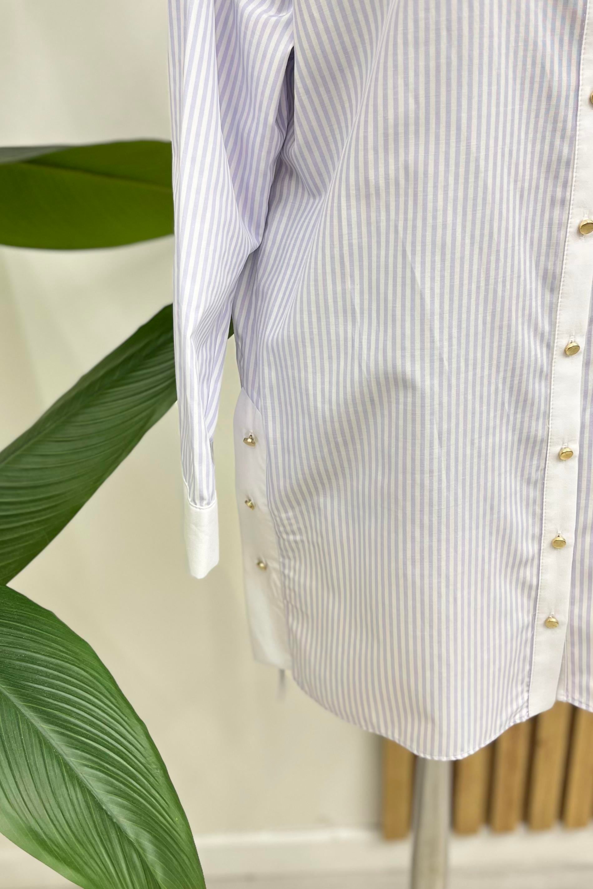 MOODBASİC Moodbasic Mb11.218 Çizgili Detaylı Gömlek - Lila Moodbasic Mb11.218 Çizgili Detaylı Gömlek - Lila - Bilen Giyim Tunik