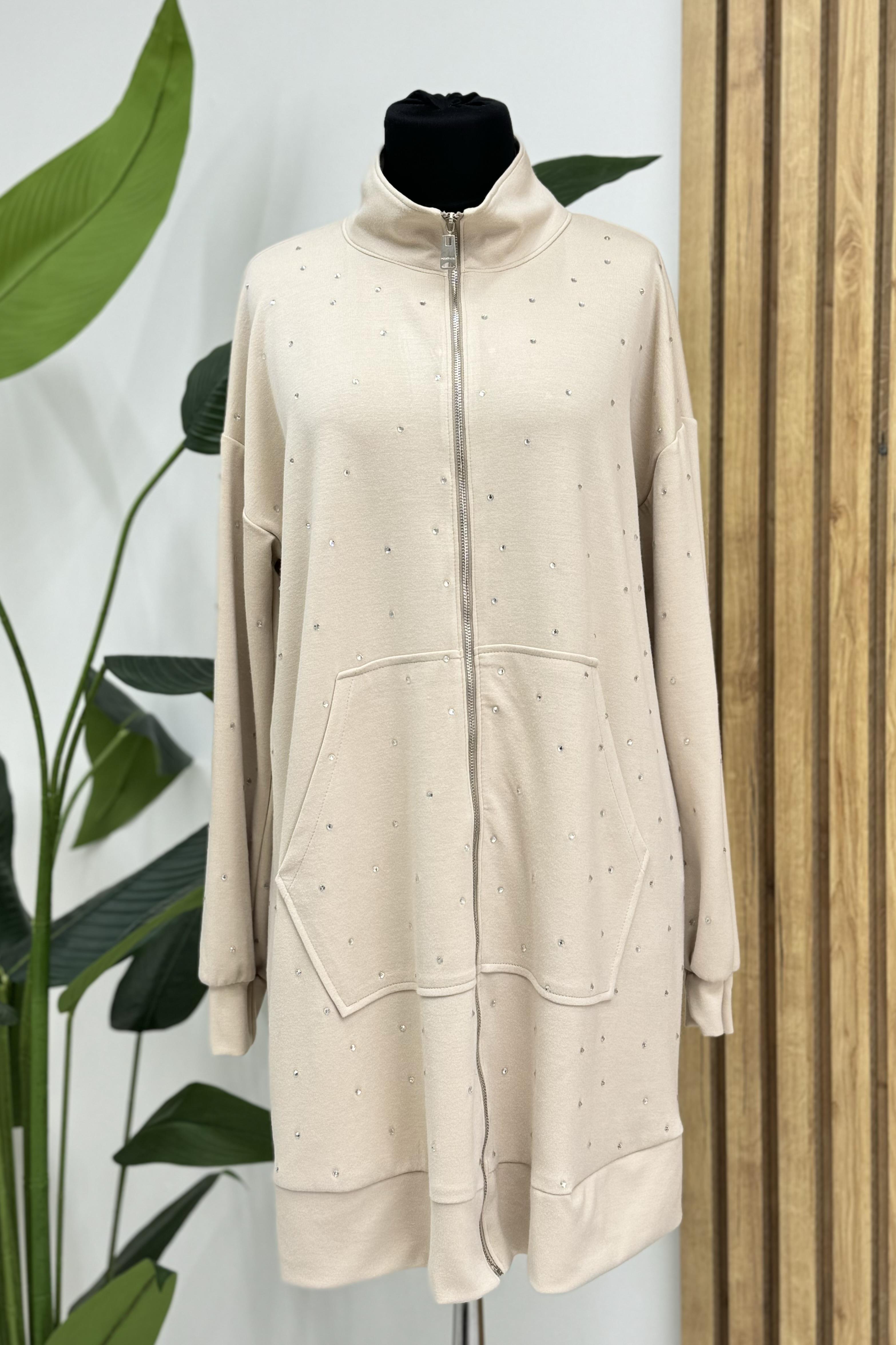 MOODBASİC Moodbasic Mb15.148 Taşlı Fermuarlı Modal Kap - Bej  Kap