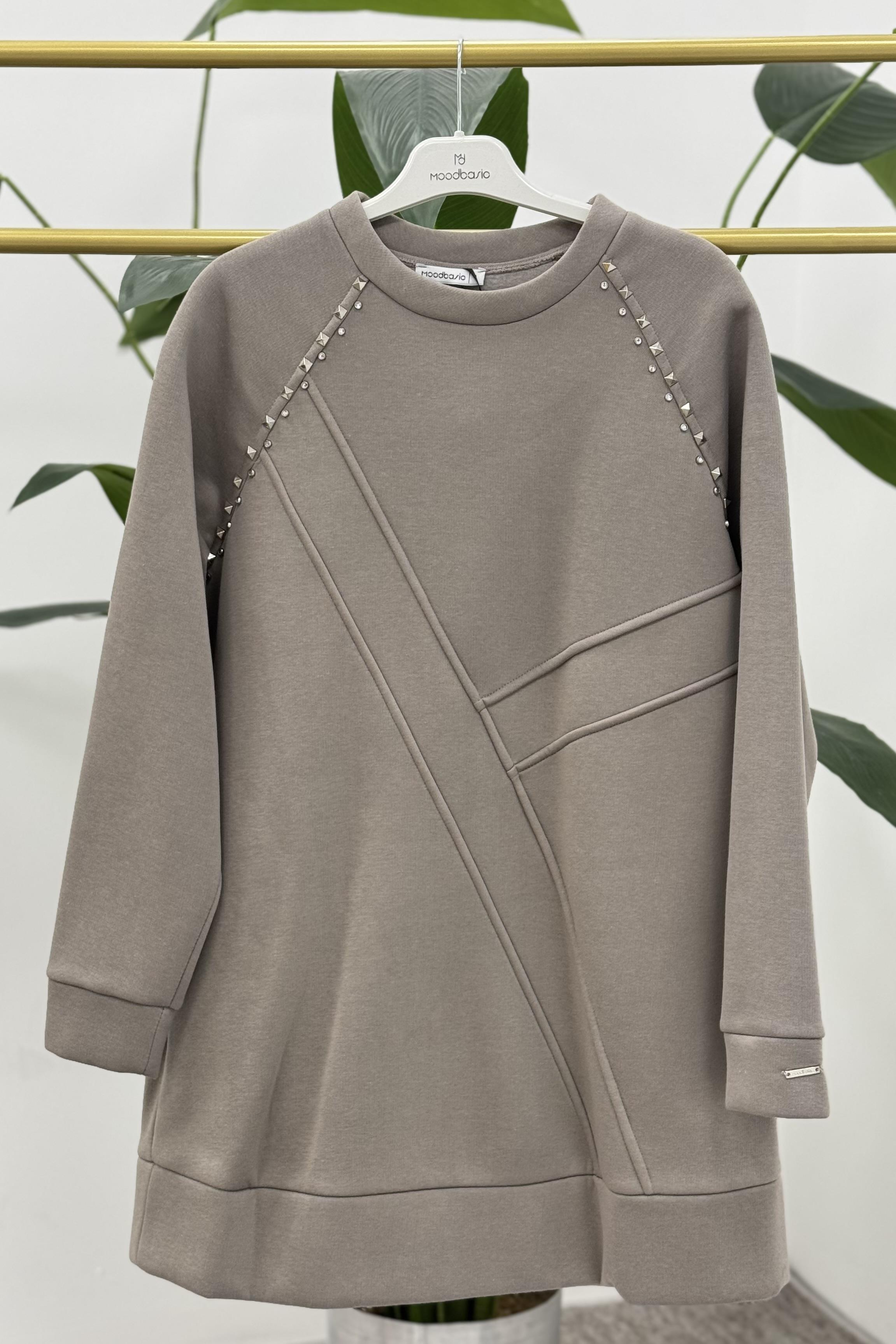 MOODBASİC Moodbasic Mb21.286 İçi Polarlı Zımbalı Tunik - Gri  Tunik 