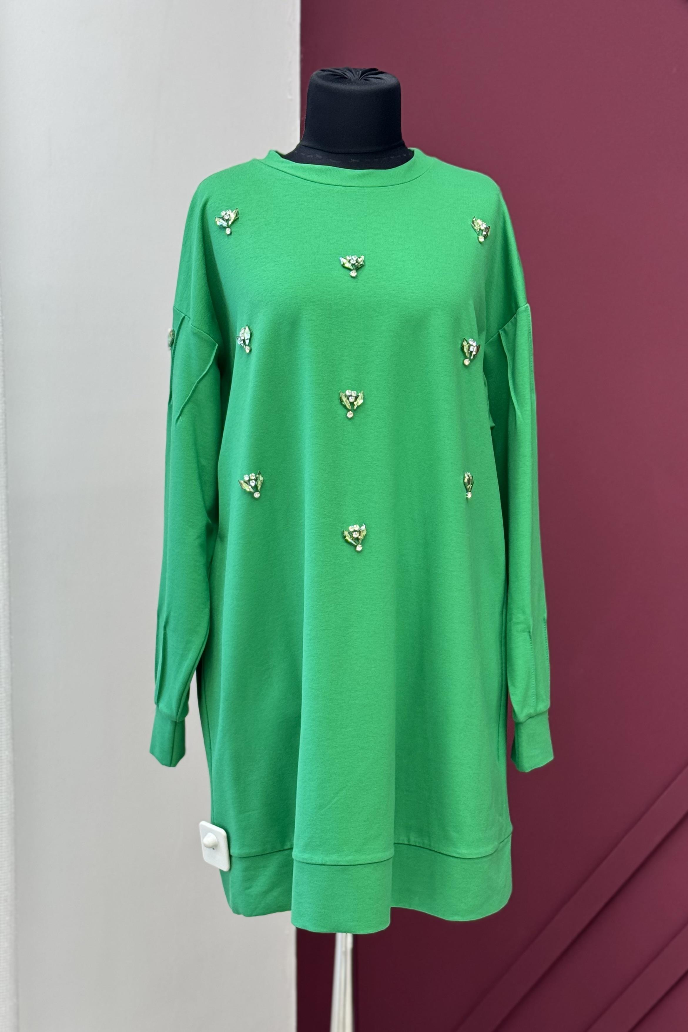 MOODBASİC Moodbasic Mb21.258 Renkli Taş İşlemeli Tunik - Yeşil  Tunik 