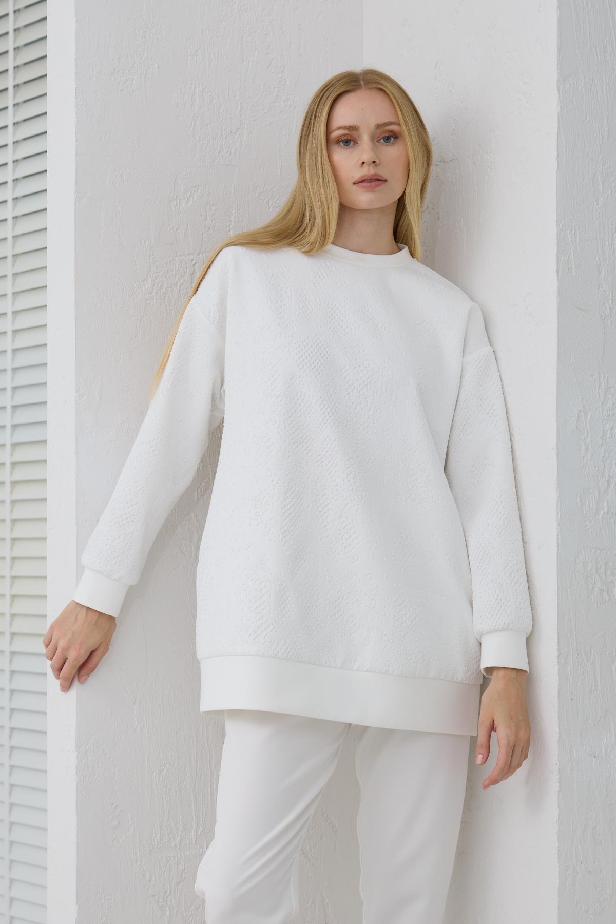 MOODBASİC Moodbasic Mb21.289 Kabartma Desenli Scuba Tunik - Ekru  Tunik 