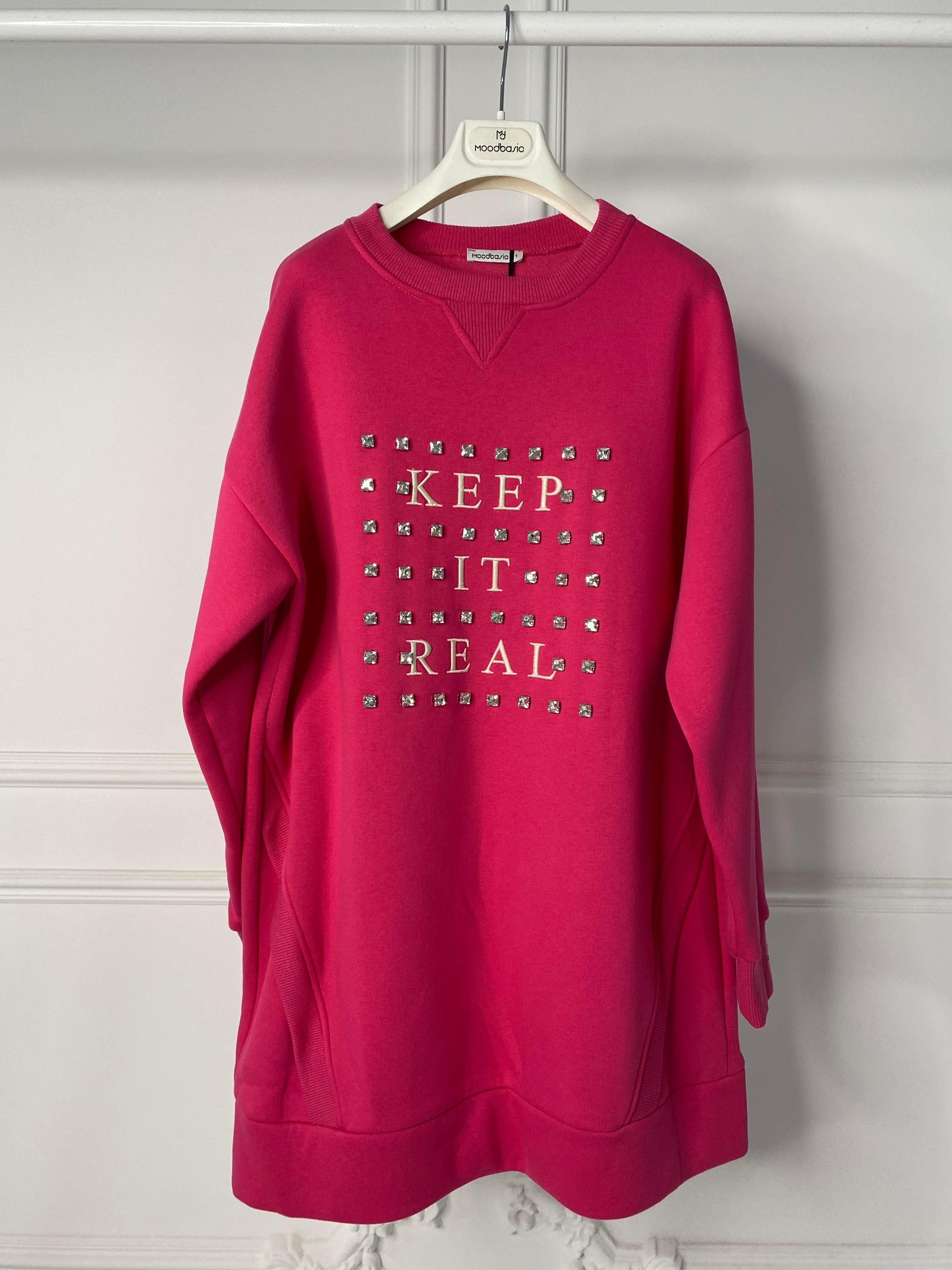 MOODBASİC Moodbasic Mb21.250 Taşlı Yazılı İçi Tüylü Tunik - Fuşya  Tunik 