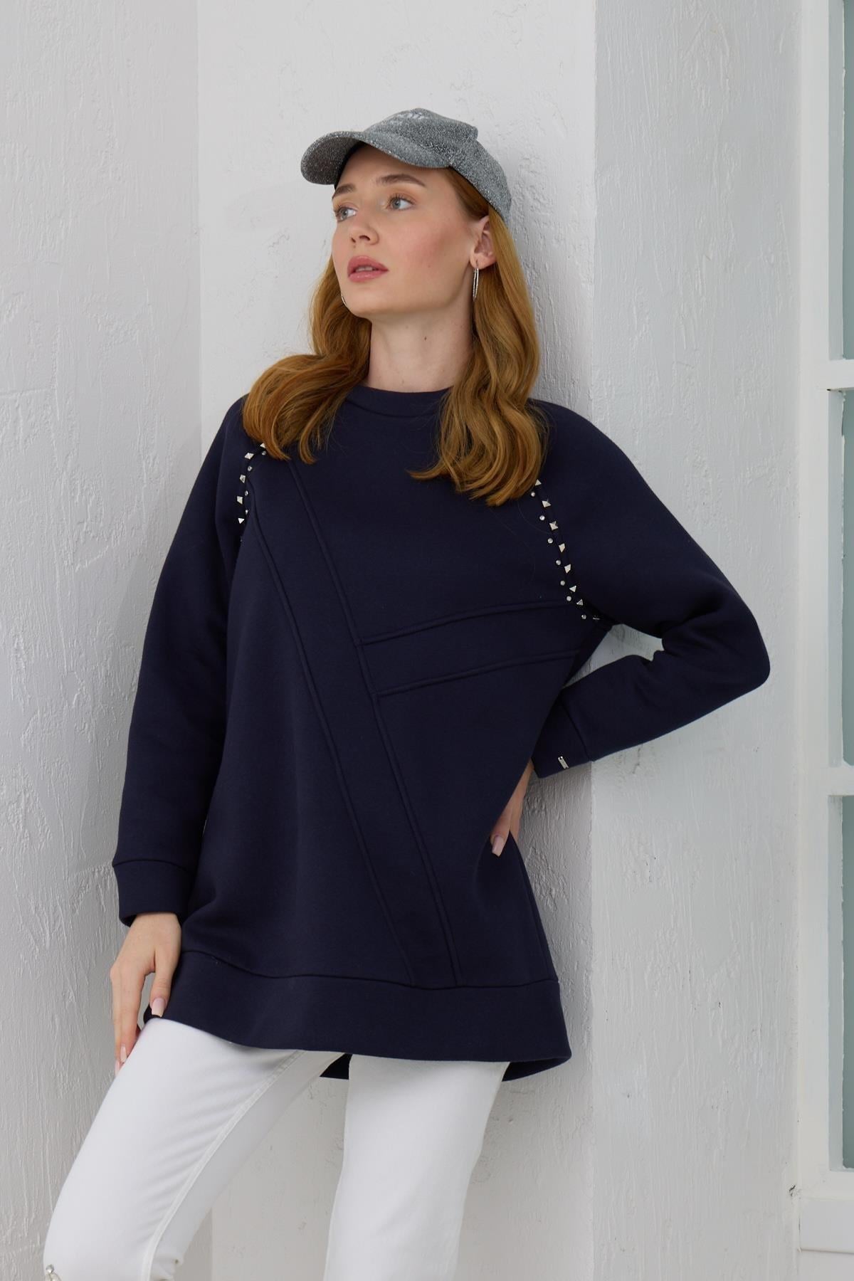MOODBASİC Moodbasic Mb21.286 İçi Polarlı Zımbalı Tunik - Lacivert  Tunik 