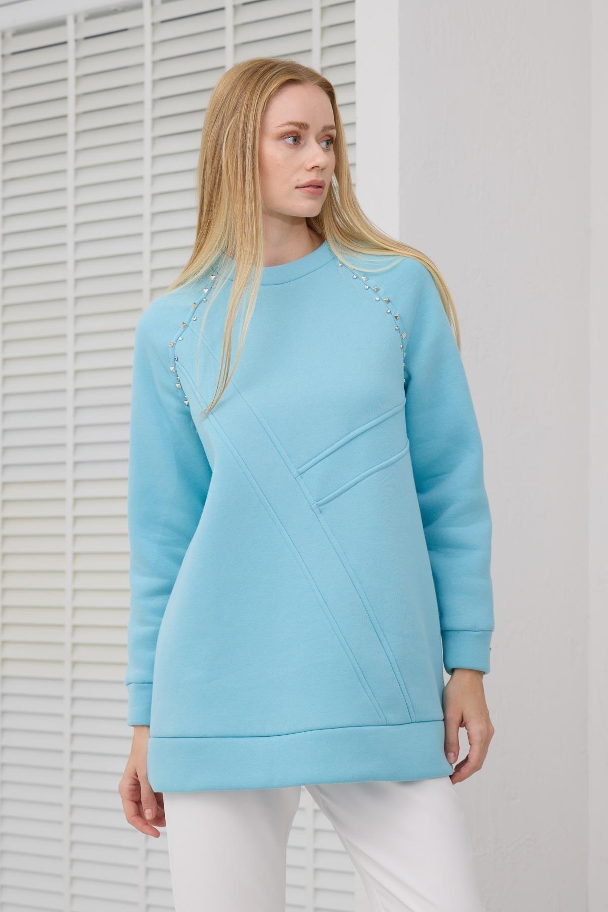 MOODBASİC Moodbasic Mb21.286 İçi Polarlı Zımbalı Tunik - Açık Mavi  Tunik 