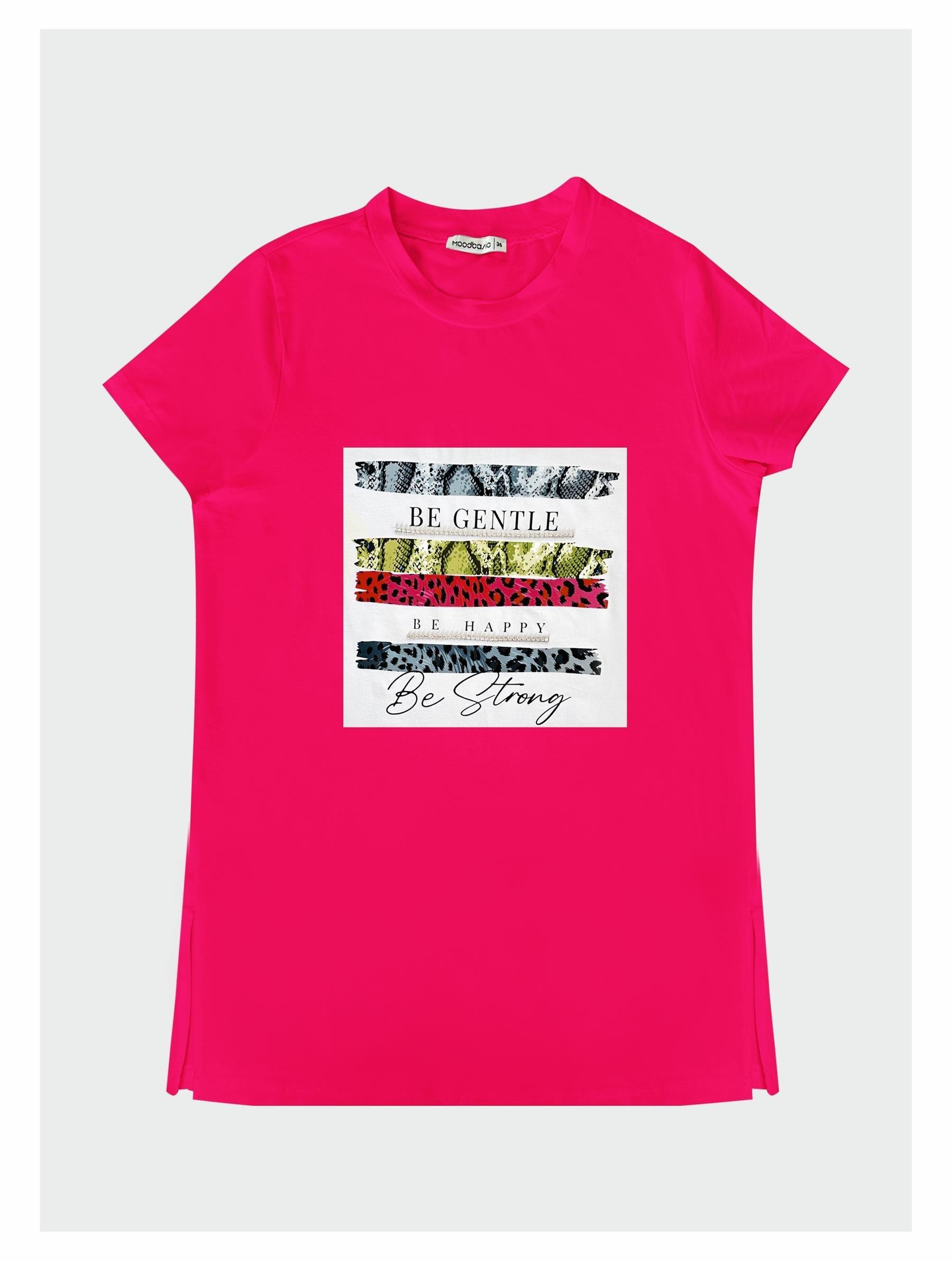 MOODBASİC Moodbasic Mb27.165 Yazılı Renkli Baskılı T-Shirt - Fuşya  T-shirt