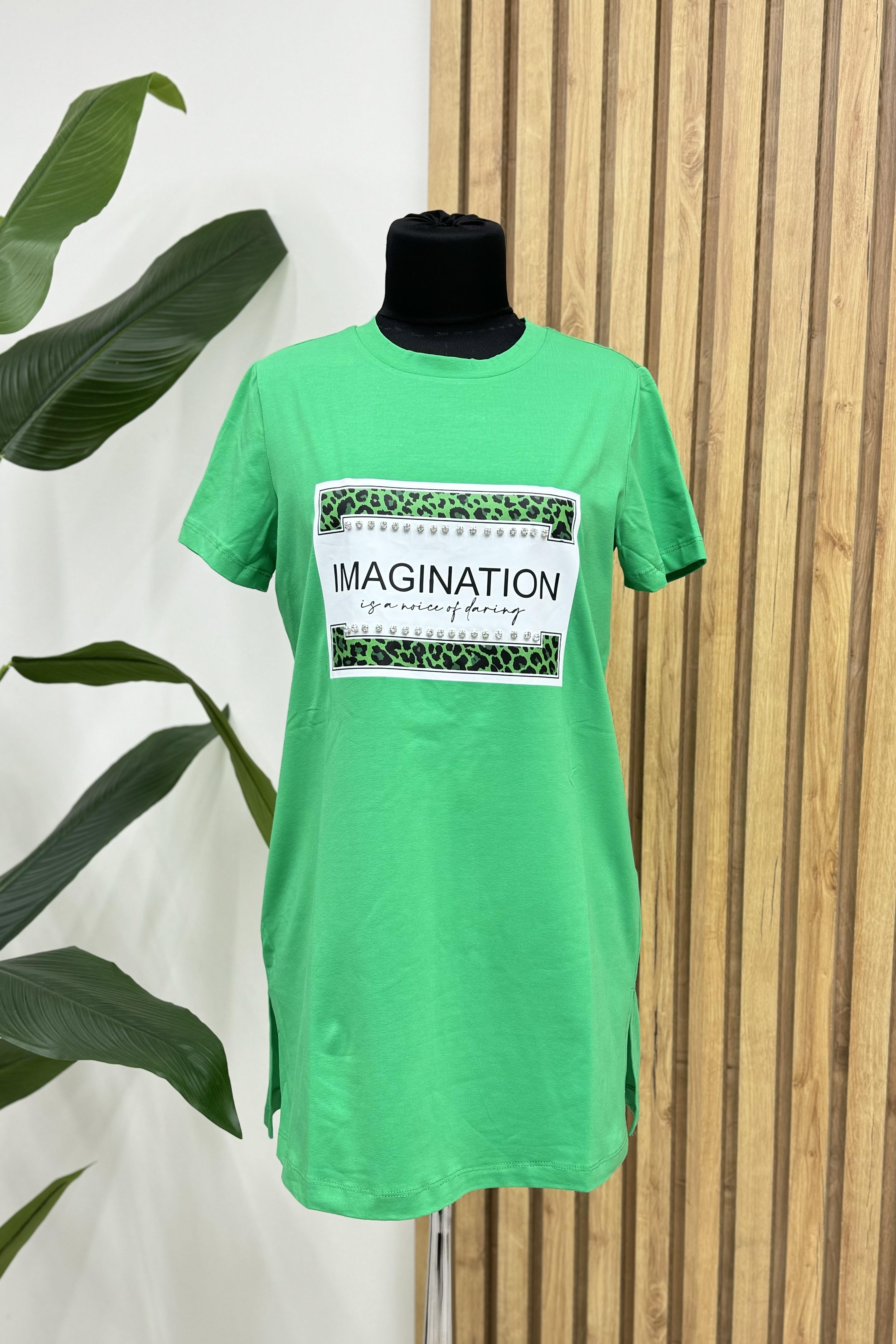 MOODBASİC Moodbasic Mb27.182 Taşlı Baskılı Tsihrt - Yeşil  T-shirt