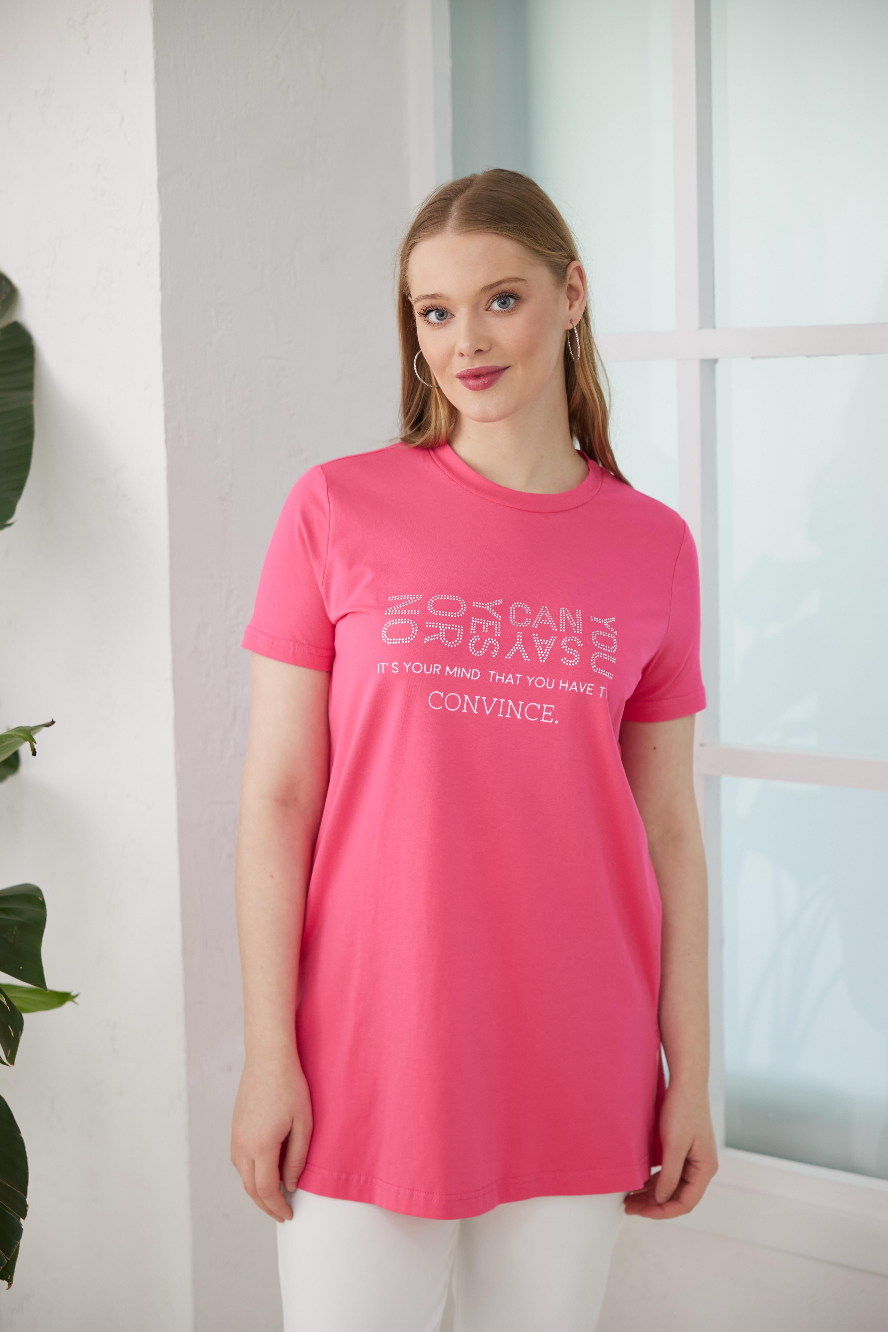 MOODBASİC Moodbasic Mb27.180 Taş Baskılı T-Shirt - Fuşya  T-shirt