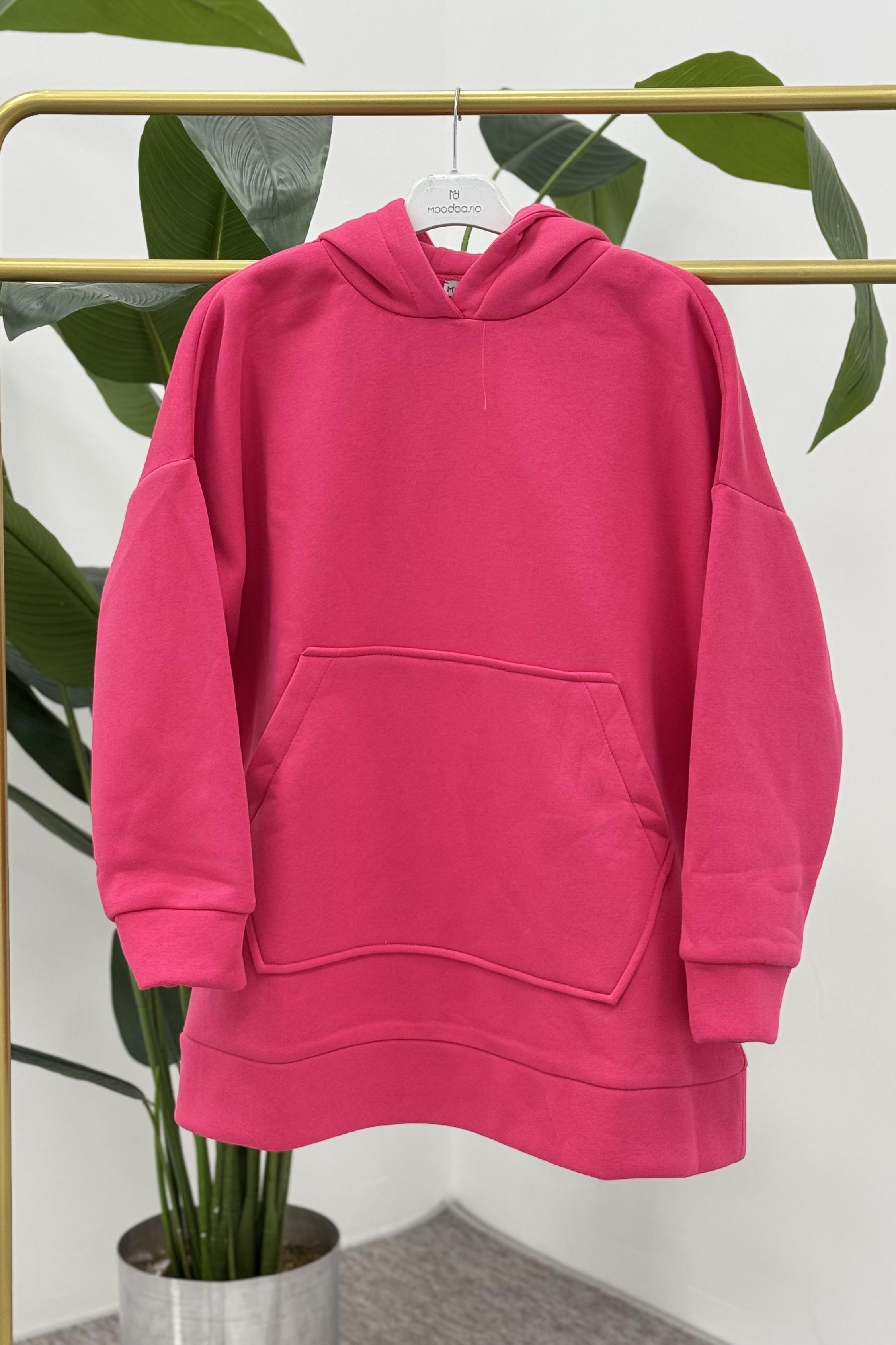 MOODBASİC Moodbasic Mm21.0336 İçi Polarlı Kanguru Cepli Sweat Tunik - Fuşya  Tunik 