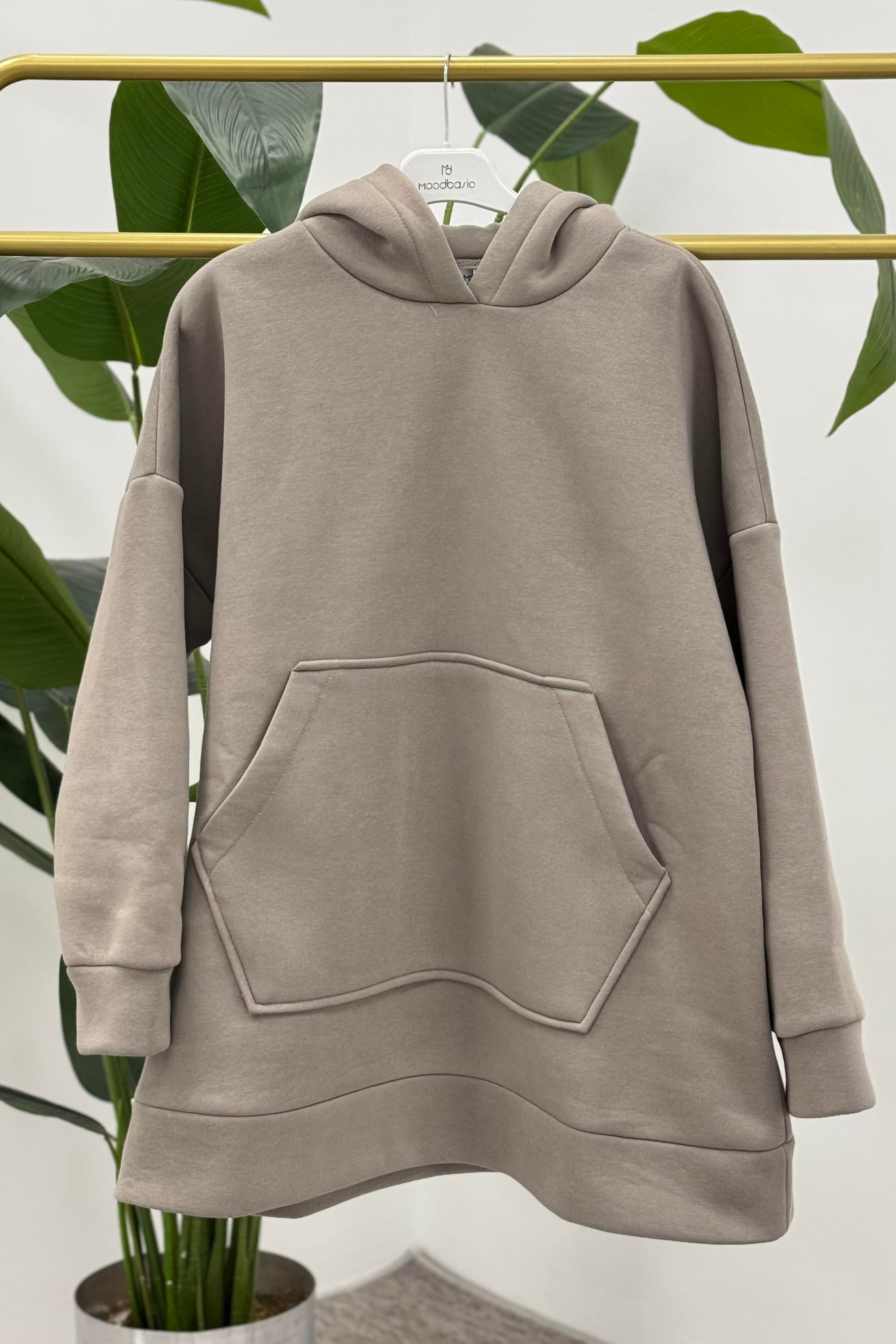 MOODBASİC Moodbasic Mm21.0336 İçi Polarlı Kanguru Cepli Sweat Tunik - Gri  Tunik 