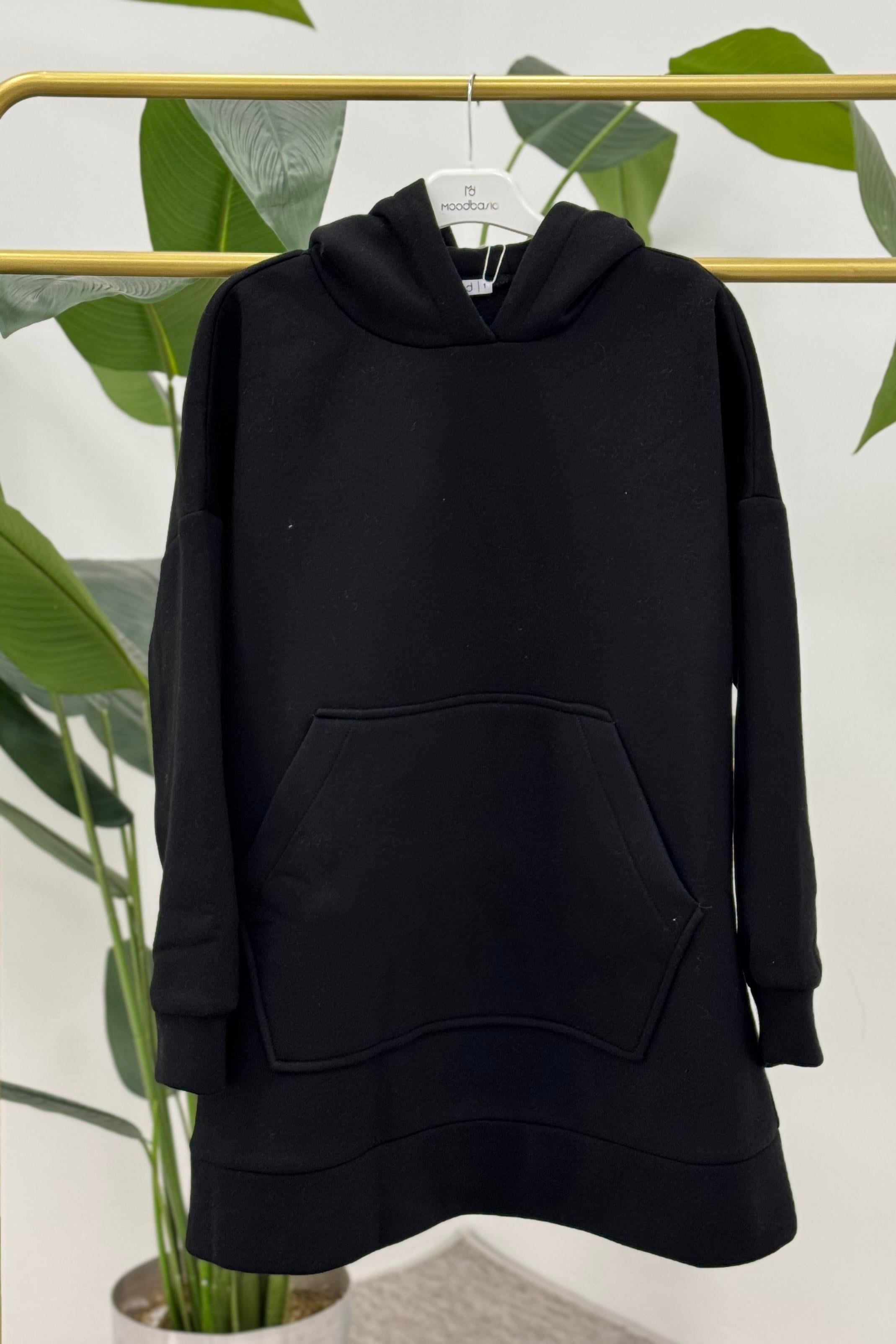 MOODBASİC Moodbasic Mm21.0336 İçi Polarlı Kanguru Cepli Sweat Tunik - Siyah  Tunik 