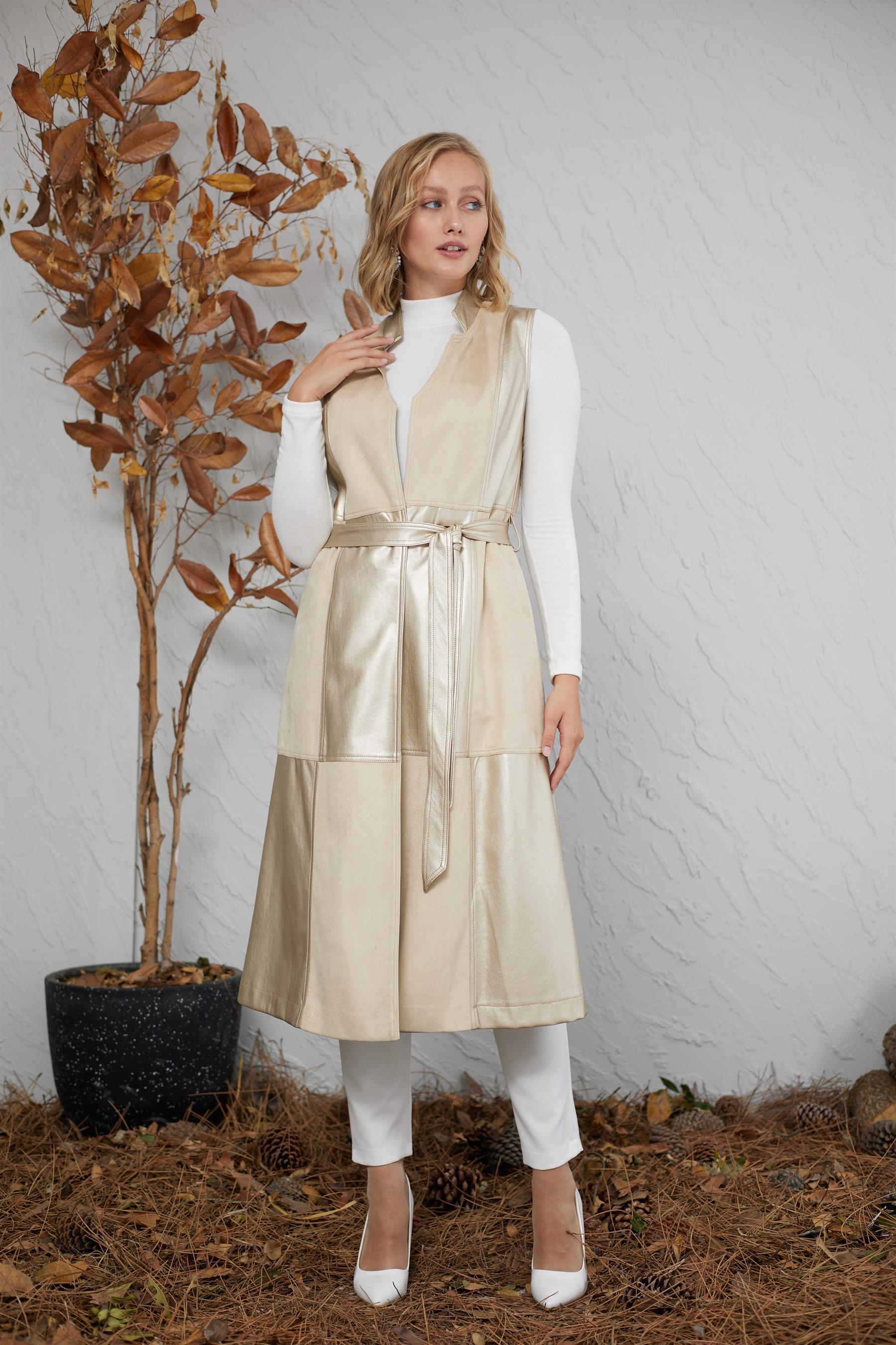 MY MOOD My Mood Mm28.0035 Deri Detaylı Yelek - Bej  Yelek