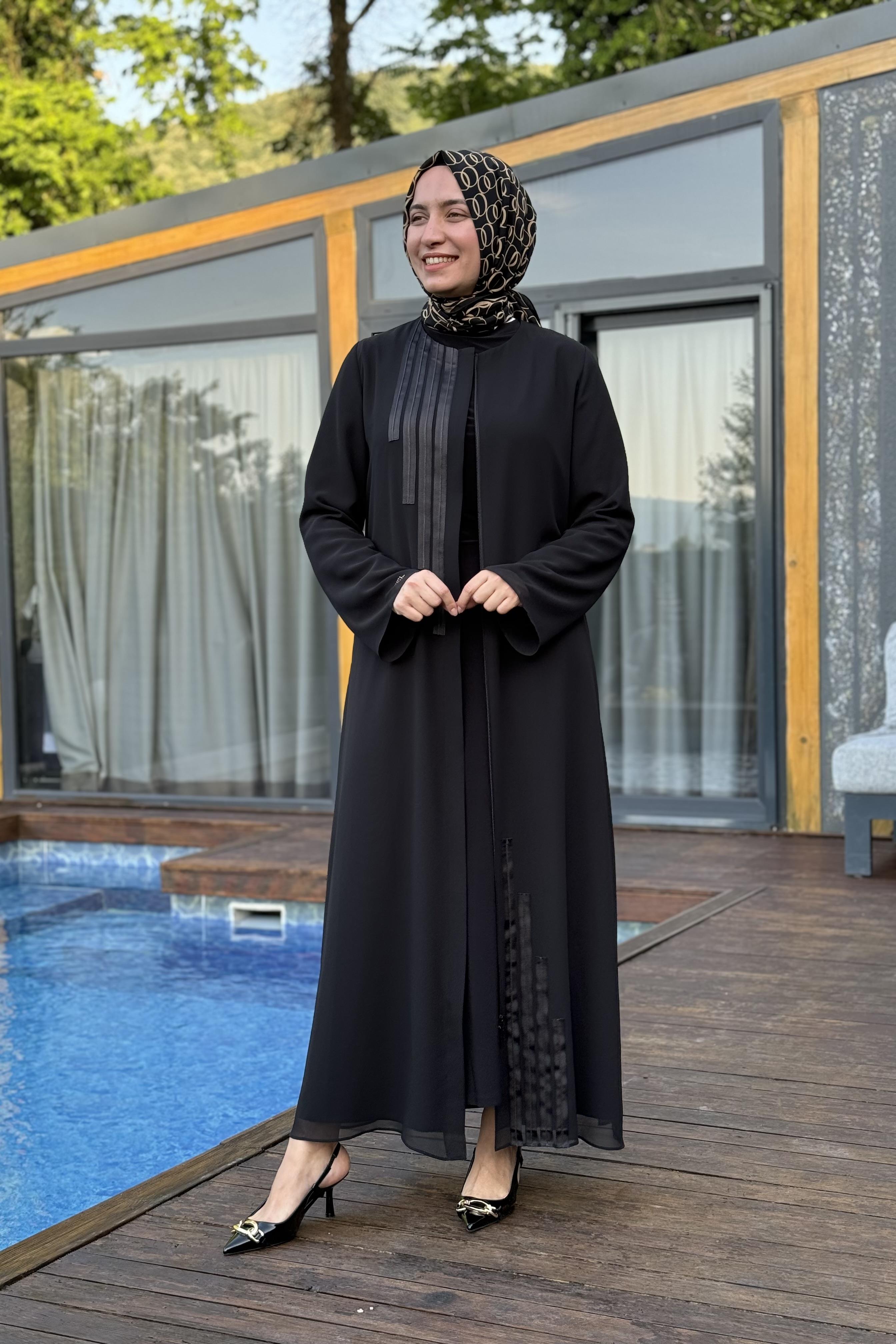 NCL Ncl 24229 Grogrenli Ferace - Siyah Ncl 24229 Grogrenli Ferace - Siyah - Bilen Giyim Pardesü & Ferace 