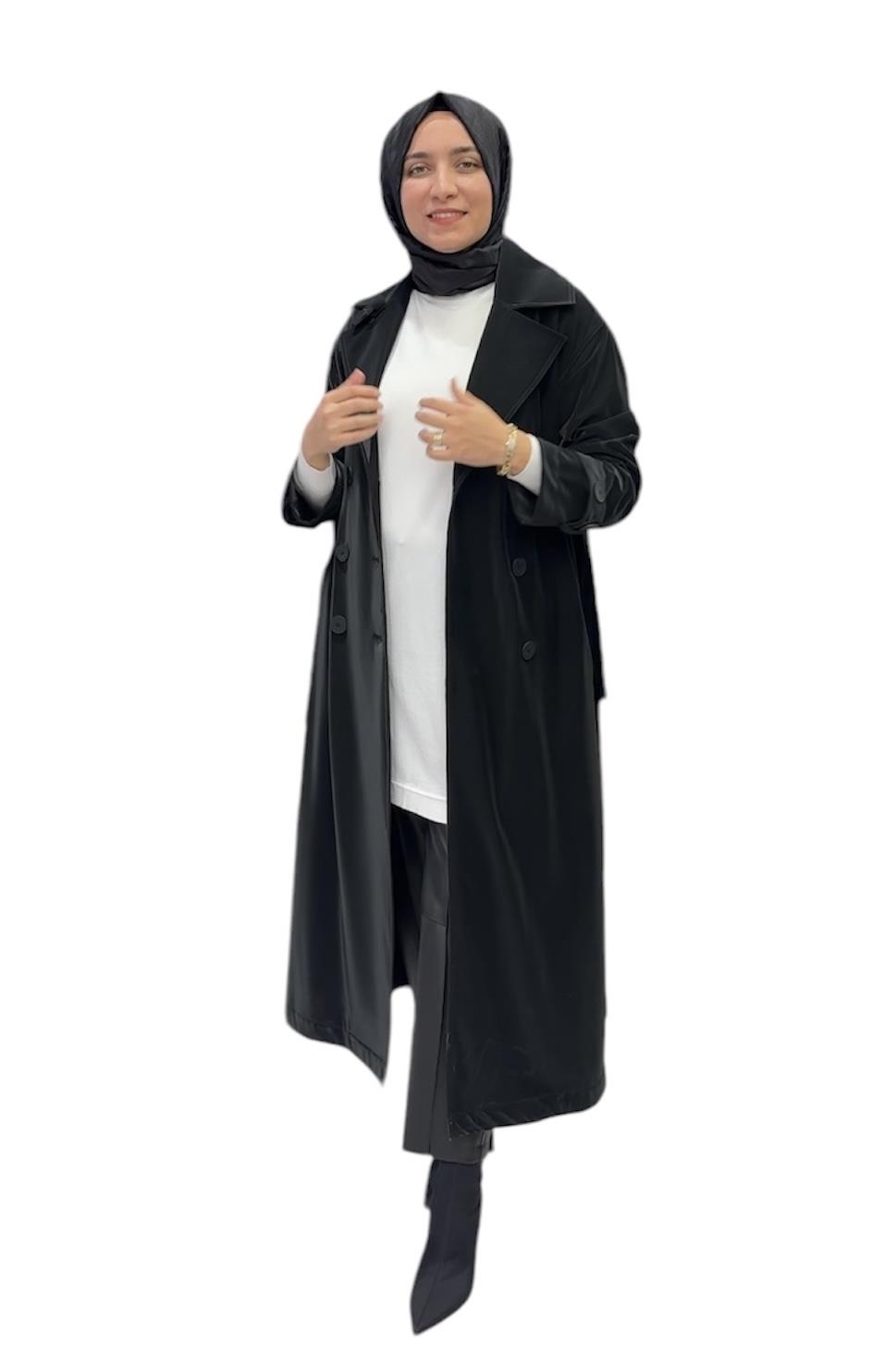 Nurcan Çetin Nurcan Çetin 16703 Parlak Kumaştan Trenç - Siyah Nurcan Çetin 16703 Parlak Kumaştan Trenç - Siyah - Bilen Giyim Kap 