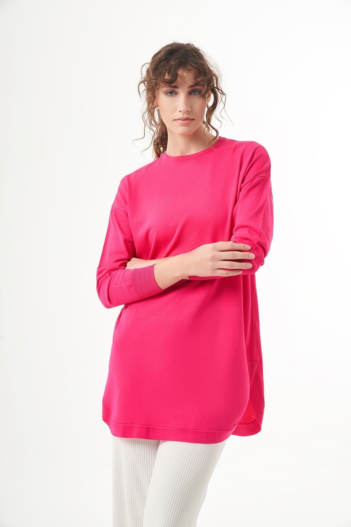 NUSS Nuss 1200 Eteği Oval Kesim Merserize Tunik - Fuşya  Tunik 