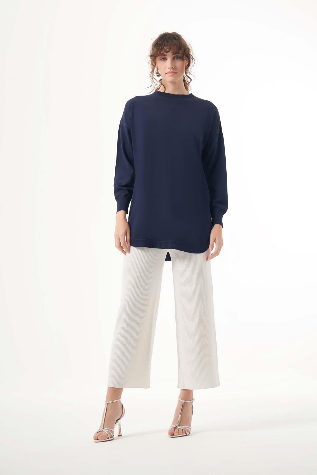 NUSS Nuss 1200 Eteği Oval Kesim Merserize Tunik - Lacivert  Tunik 