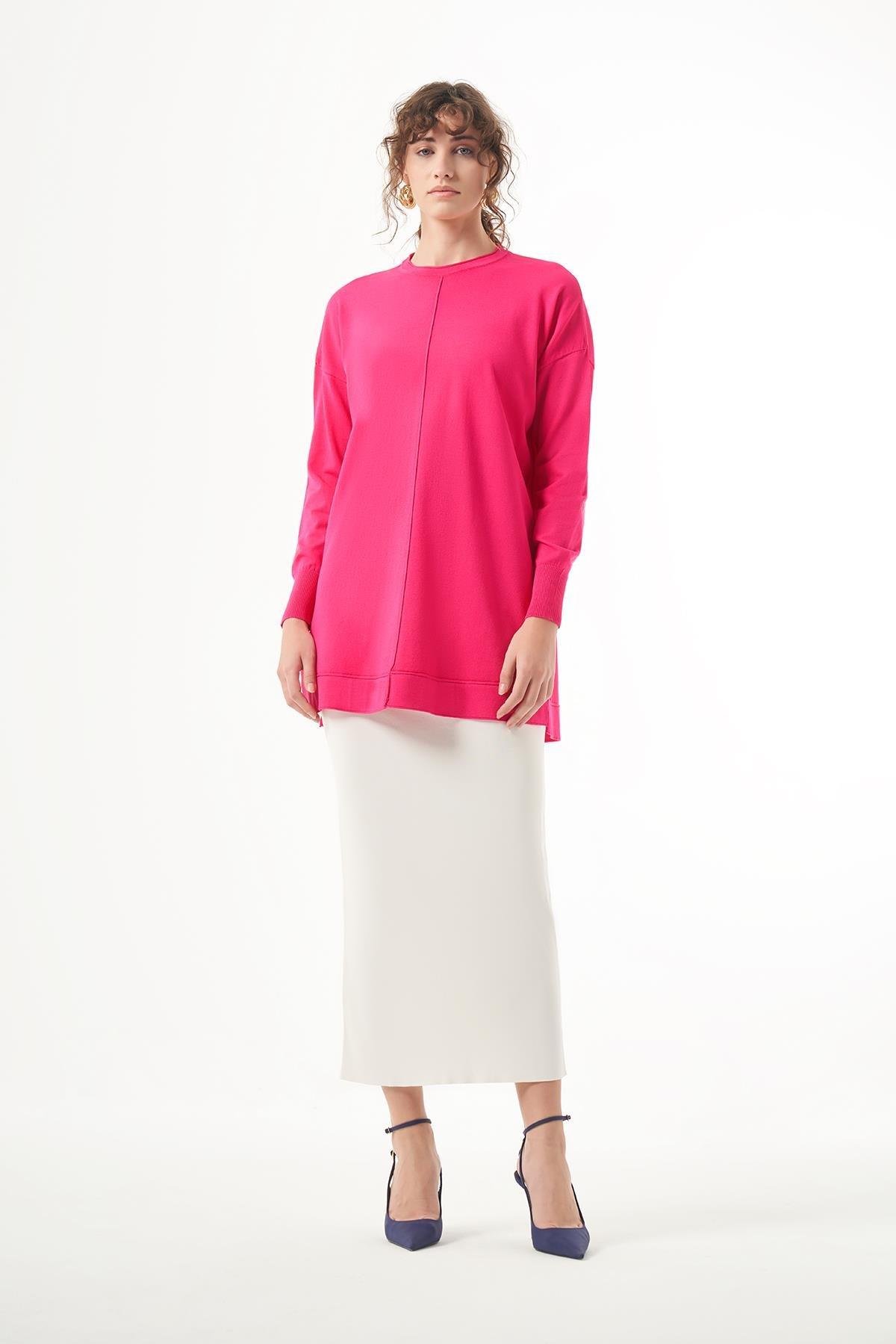 NUSS Nuss 1201 Ön Nervür Detay Merserize Tunik - Fuşya  Tunik 