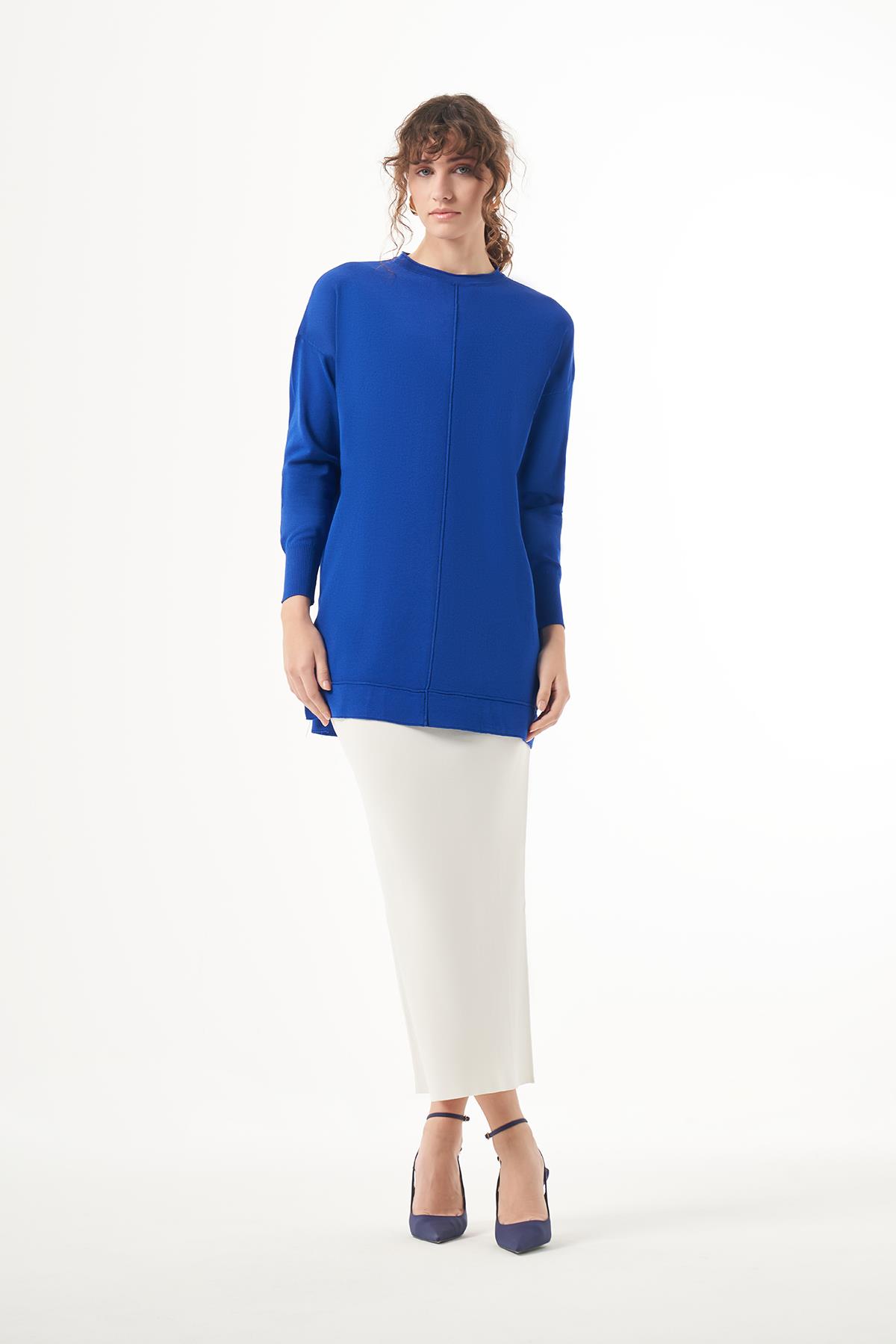 NUSS Nuss 1201 Ön Nervür Detay Merserize Tunik - Saks Nuss 1201 Ön Nervür Detay Merserize Tunik - Saks - Bilen Giyim Tunik