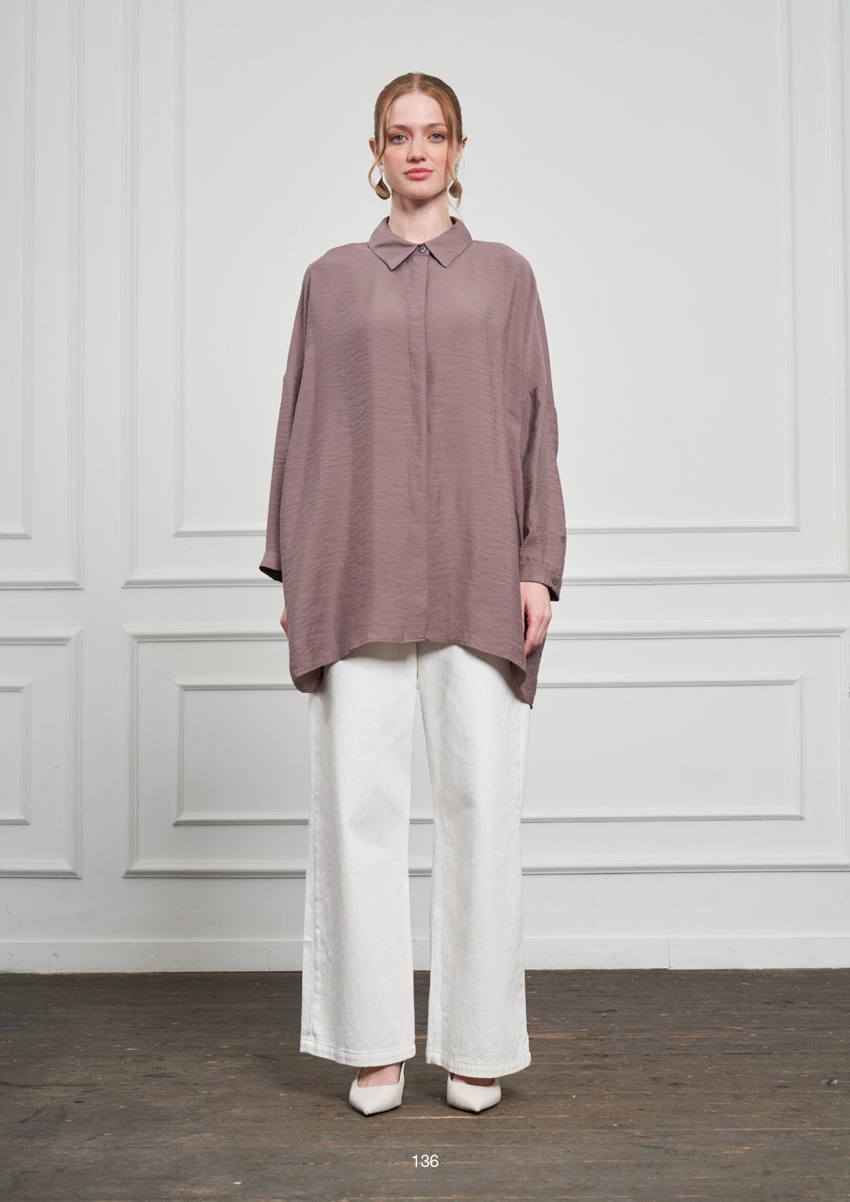 NUSS Nuss 3001 Oversize Basic Gömlek - Çikolata Nuss 3001 Oversize Basic Gömlek - Bilen Giyim Tunik 