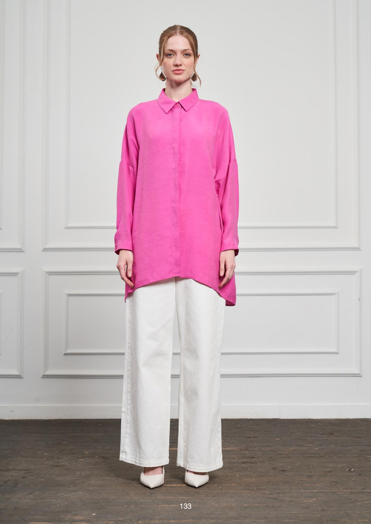 NUSS Nuss 3001 Oversize Basic Gömlek - Fuşya Nuss 3001 Oversize Basic Gömlek - Bilen Giyim Tunik 