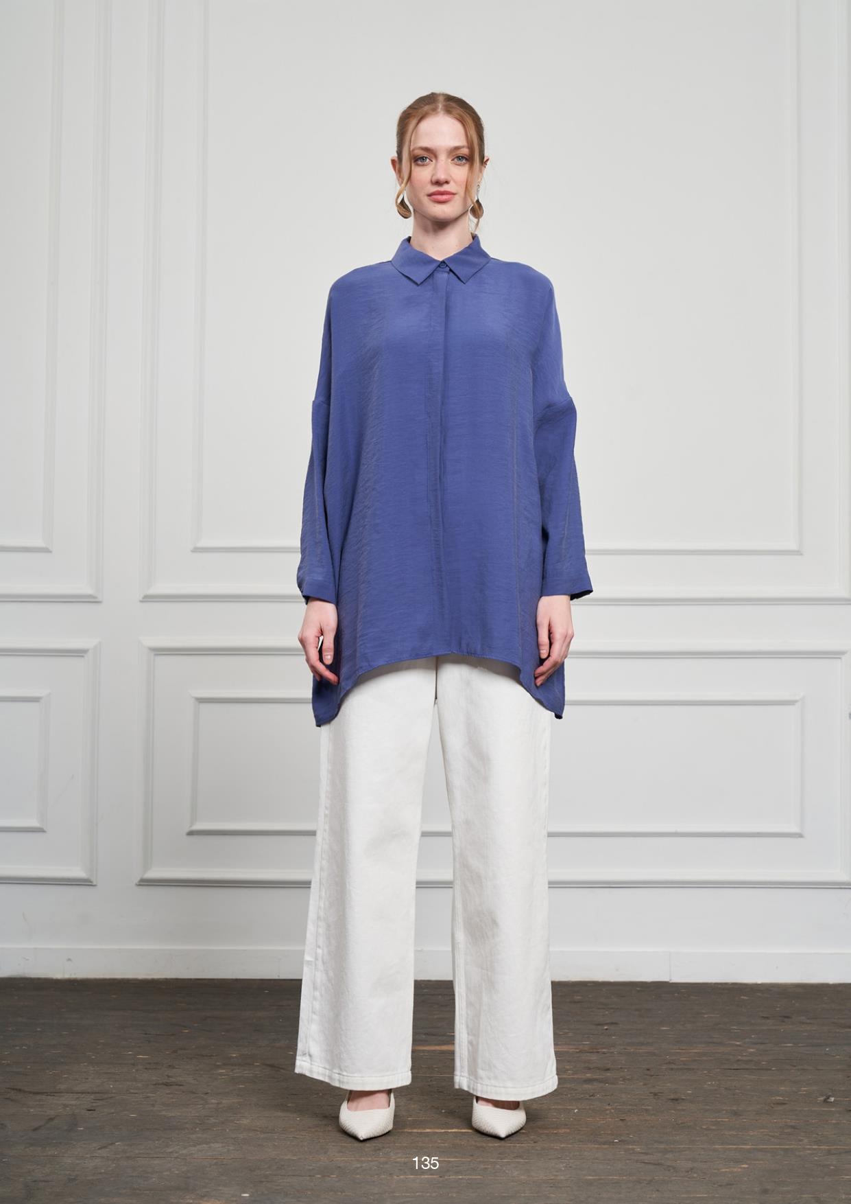 NUSS Nuss 3001 Oversize Basic Gömlek - İndigo Nuss 3001 Oversize Basic Gömlek - Bilen Giyim Tunik 