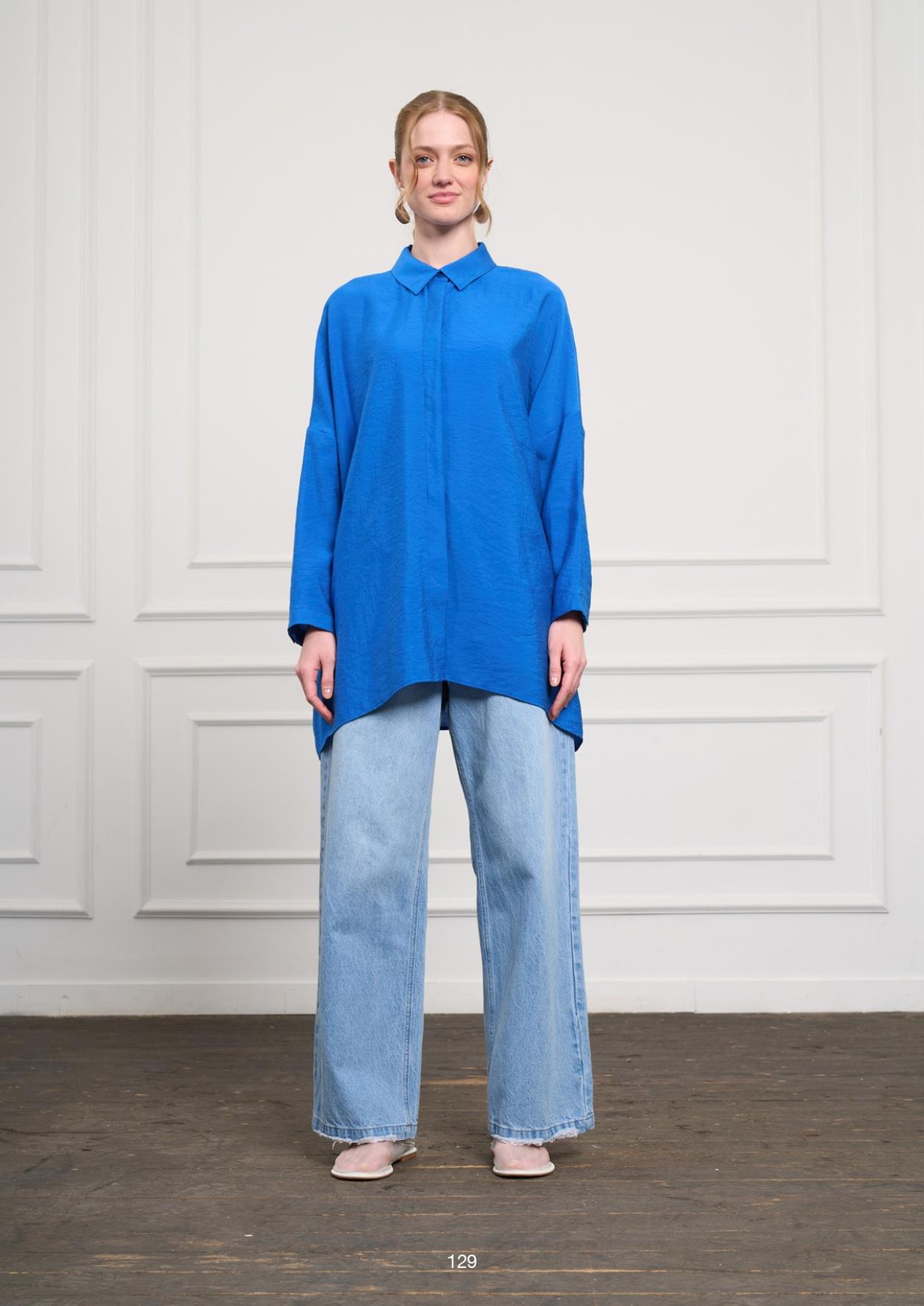 NUSS Nuss 3001 Oversize Basic Gömlek - Saks Nuss 3001 Oversize Basic Gömlek - Bilen Giyim Tunik 