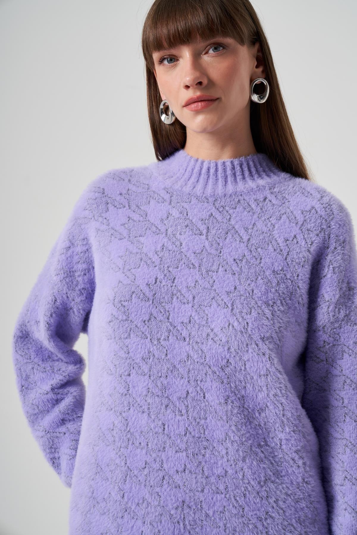 NUSS Nuss 7000 Kazayağı Desen Angora Kazak - Lila  Tunik 