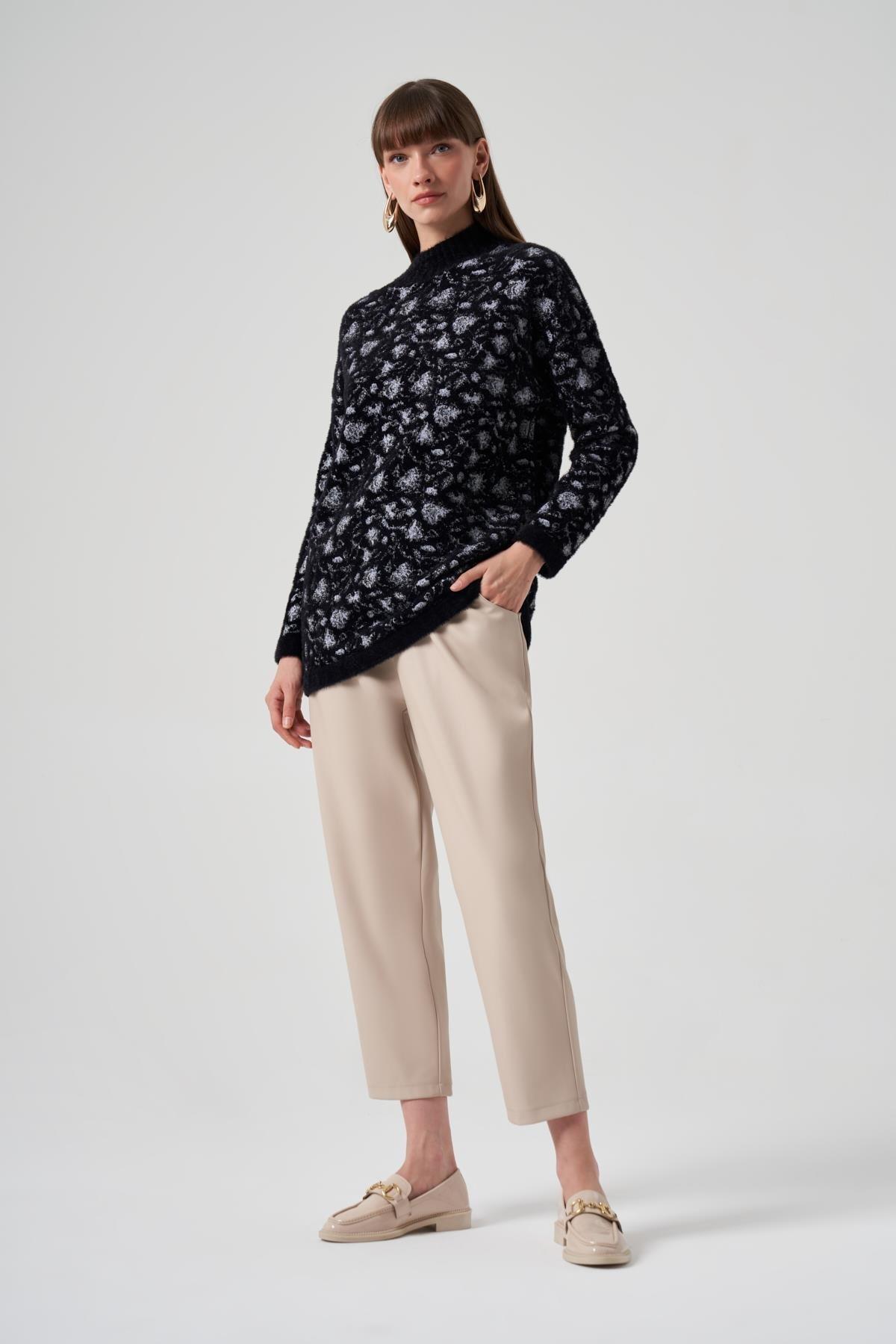 NUSS Nuss 7006 Sim İp İşlemeli Triko Kazak Tunik - Siyah  Tunik 