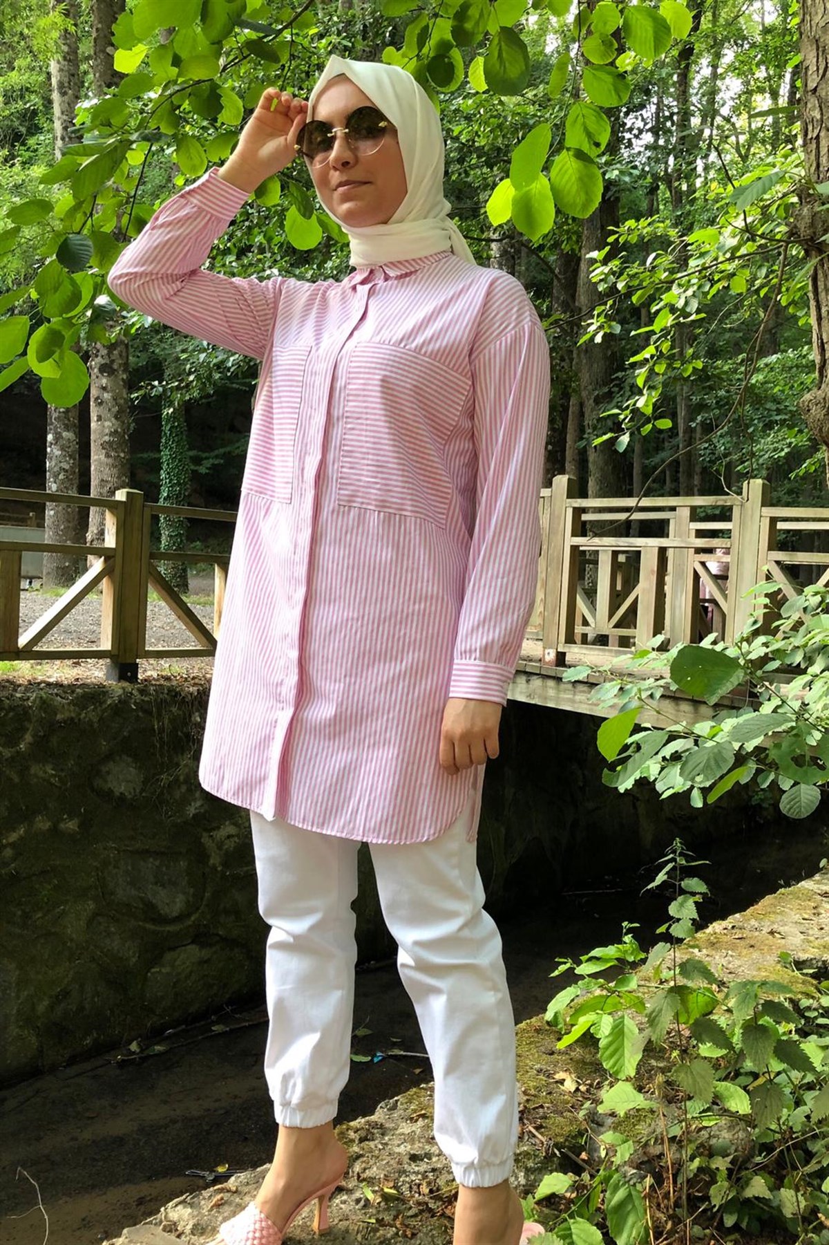 OPPAOppa 1964 Yama Cep Çizgili Gömlek - Pembe