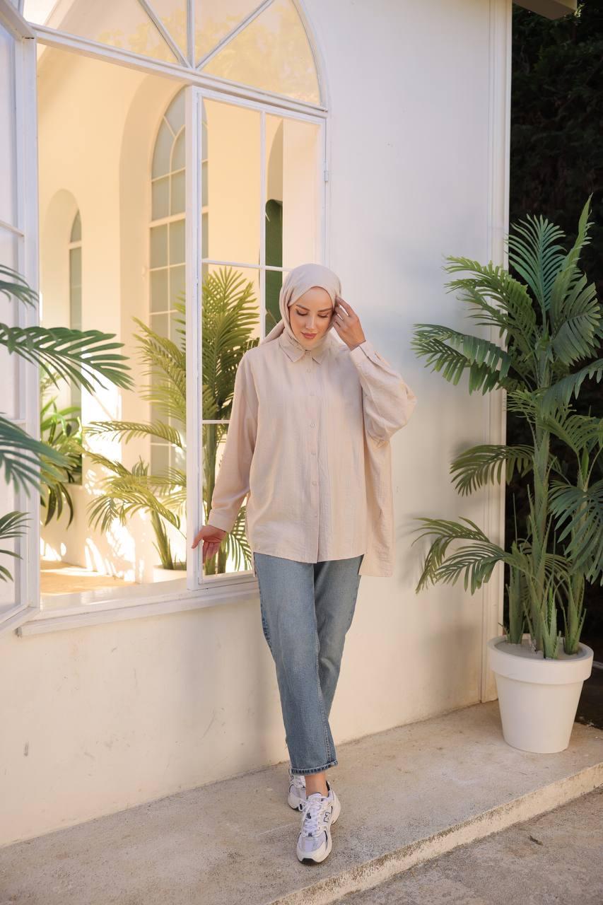 NEFİSE Oversize Yandan Parçalı Gömlek 2441019 - Taş  Gömlek 
