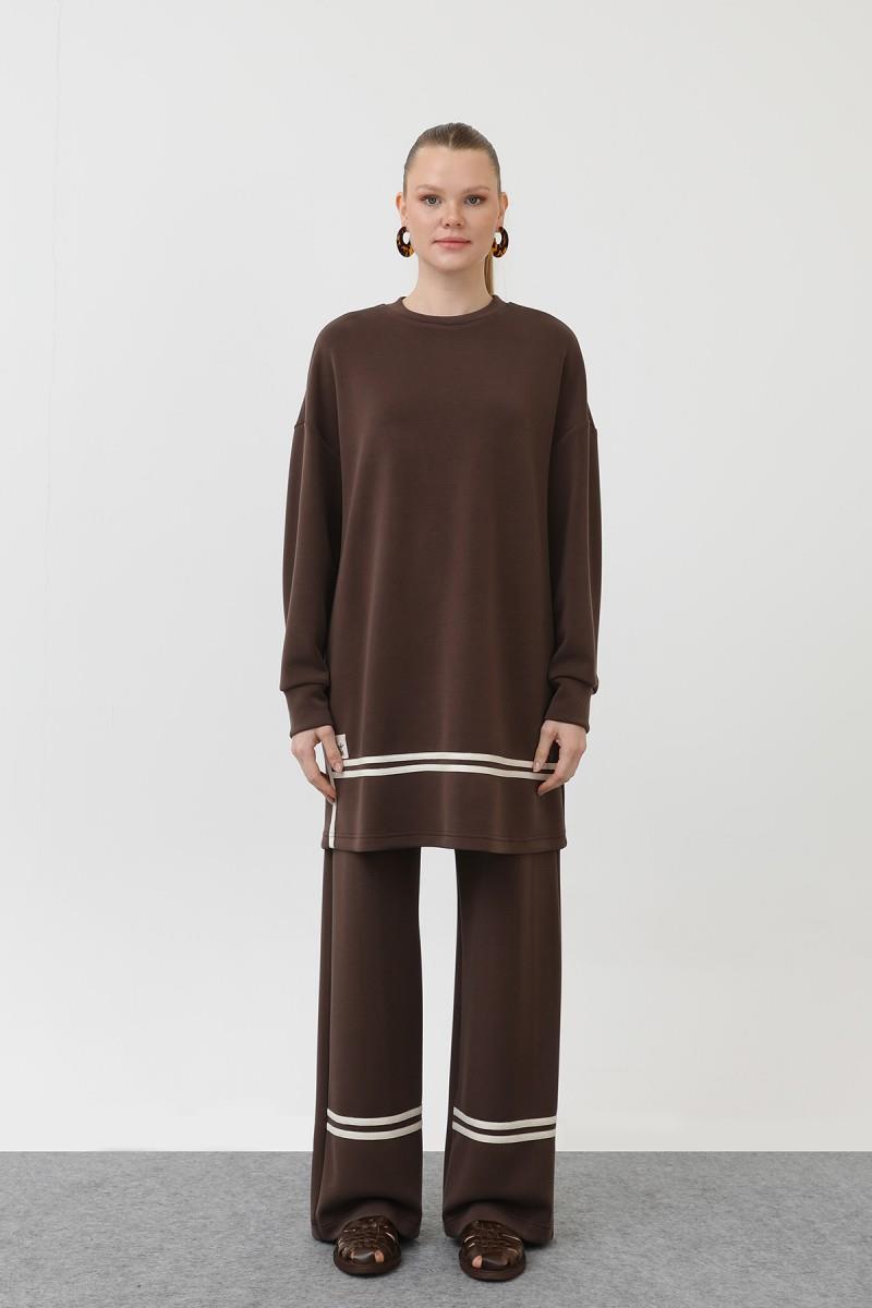 PUANE Pantolon Ve Tuniği Çift Şerit Detay Takım 14291 - Browni Pantolon Ve Tuniği Çift Şerit Detay Takım 14291 - Browni - Bilen Giyim Takım 