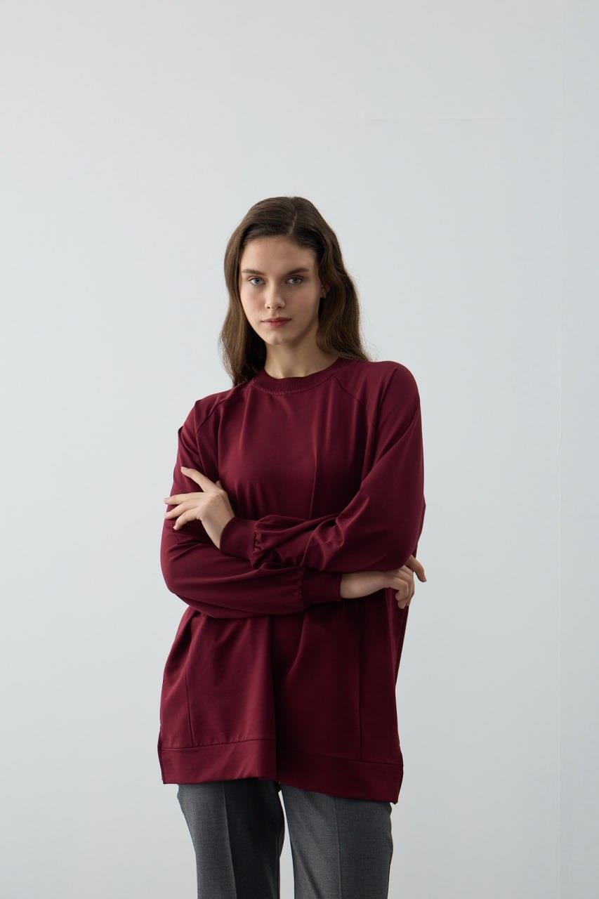 Ekrutex Parçalı Basic Sweat Tunik 2838 - Bordo Parçalı Basic Sweat Tunik 2838 - Bordo - Bilen Giyim Tunik 