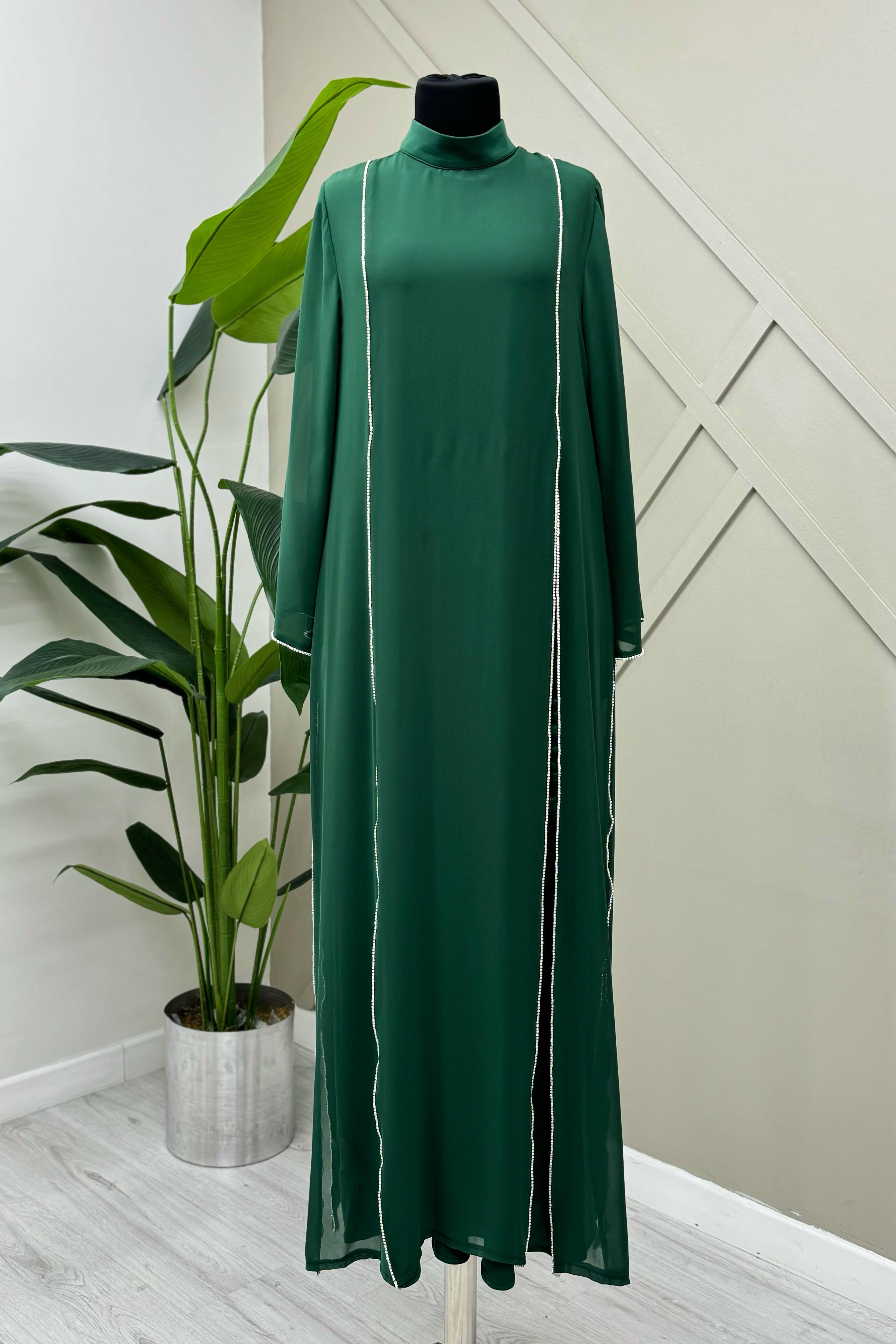 Tane Pelerini Taş İşlemeli Elbise 4337 - Zümrüt  Abiye Grubu 