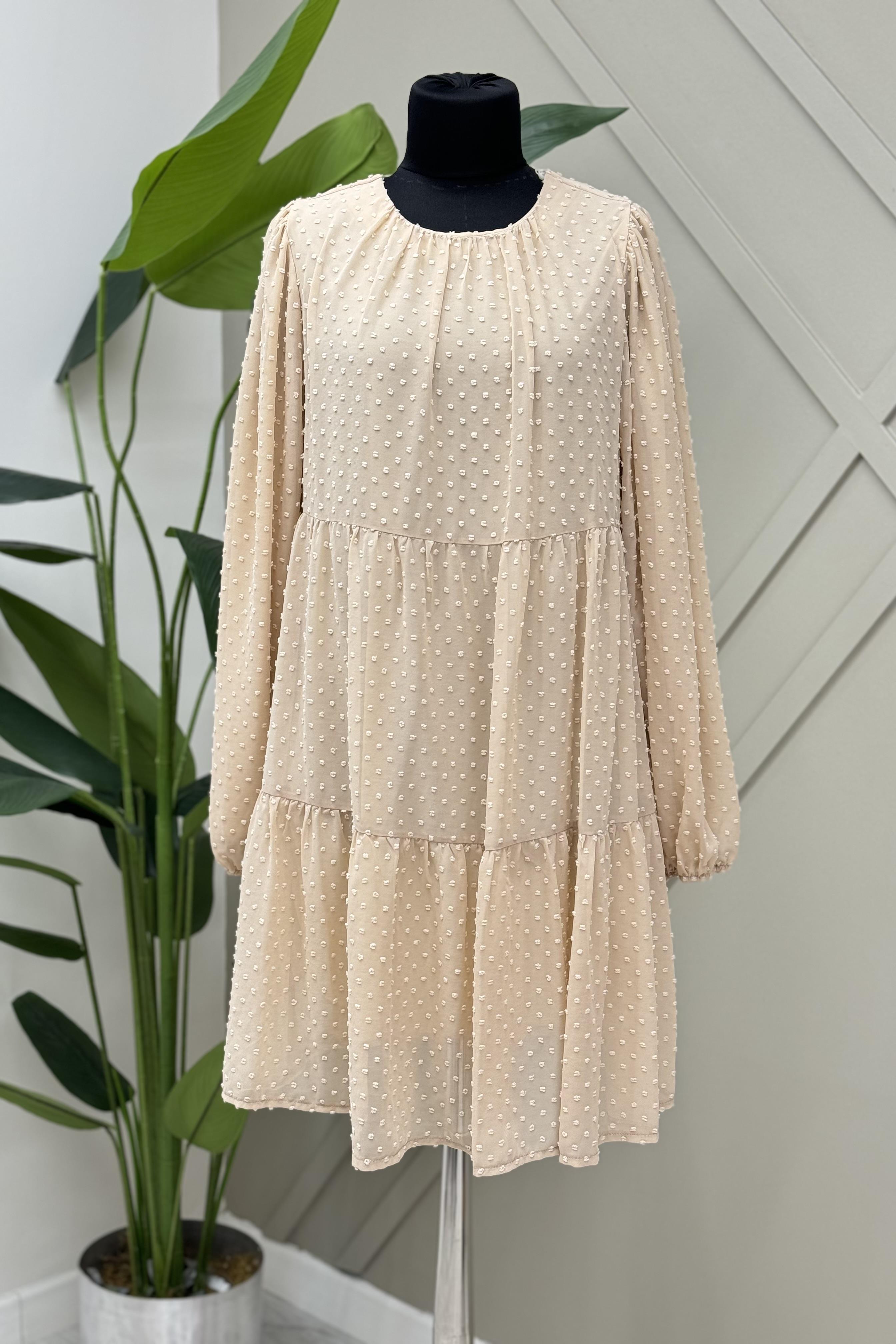 İKOLL Puantiyeli Şifon Tunik 0030014 - Bej  Tunik 