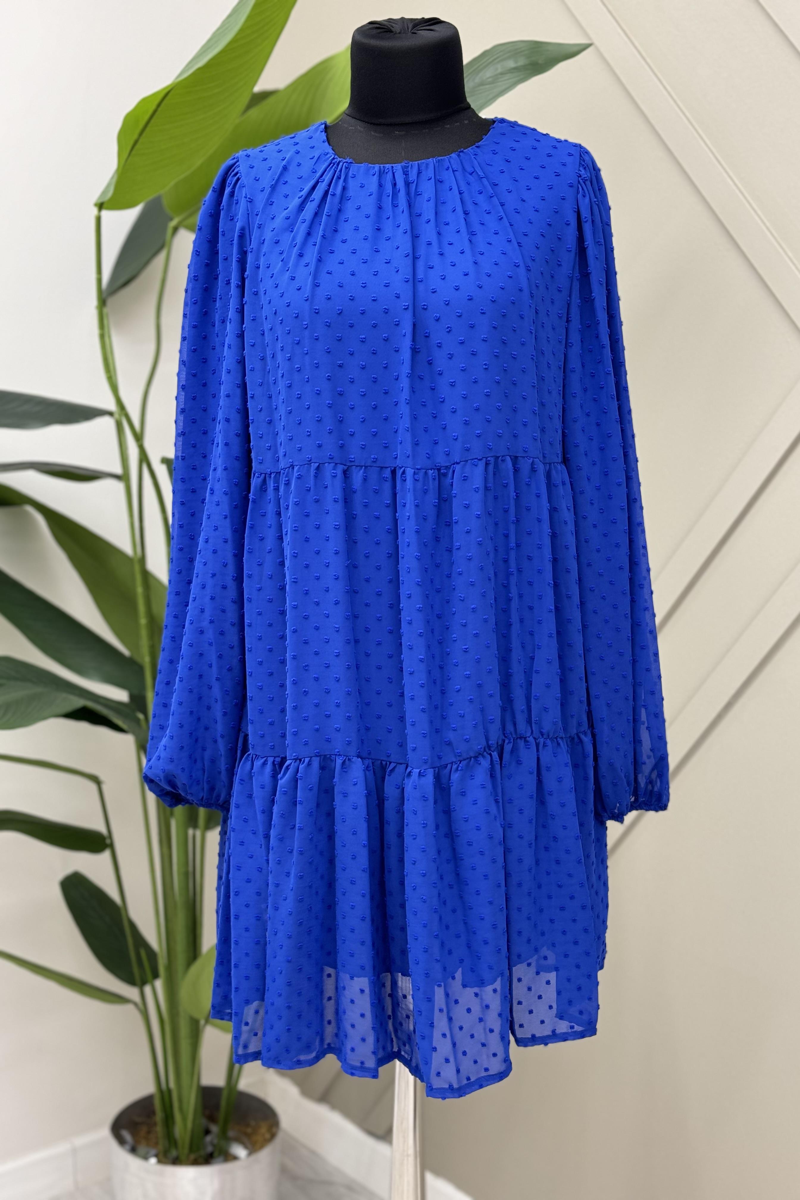 İKOLL Puantiyeli Şifon Tunik 0030014 - Saks  Tunik 