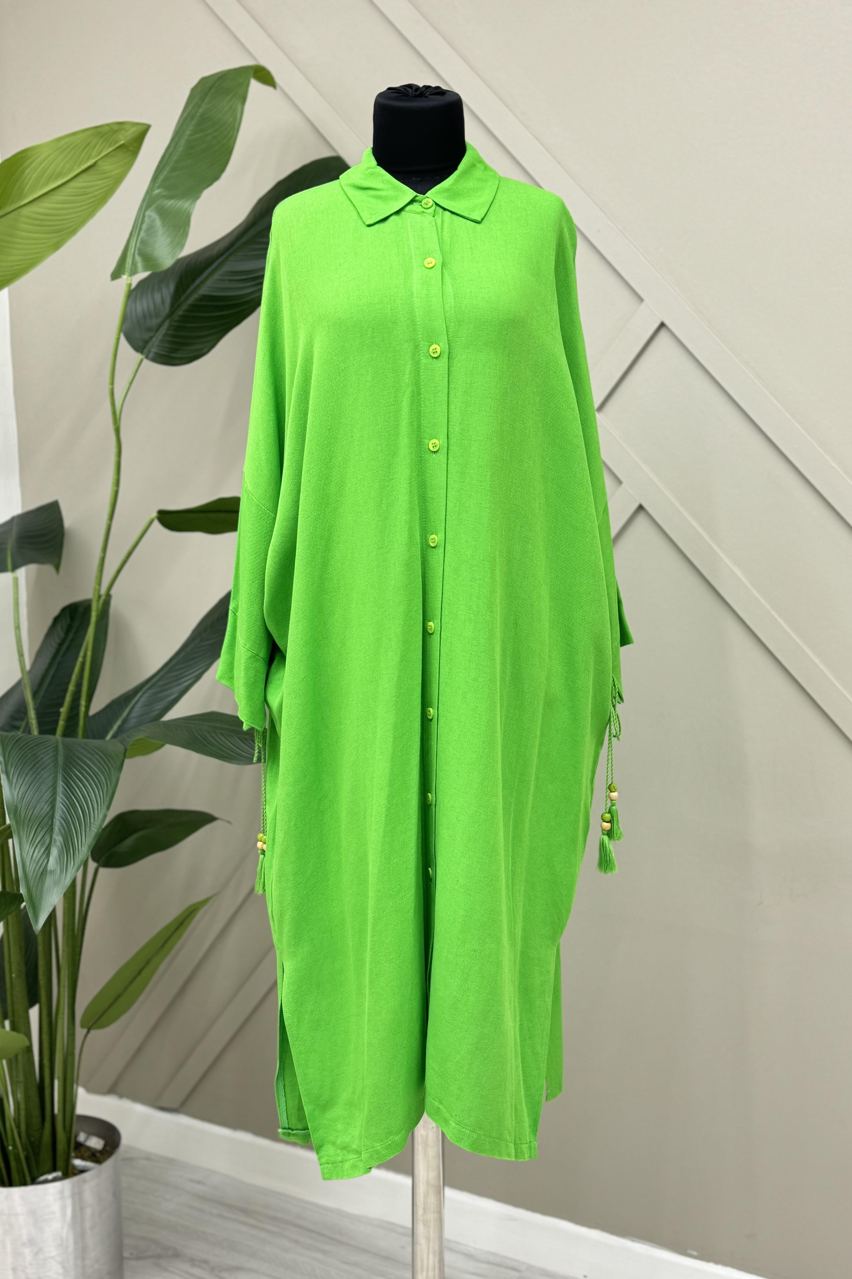 İKOLL Püskül Bağlamalı Keten Gömlek 0029586 - Benetton  Gömlek
