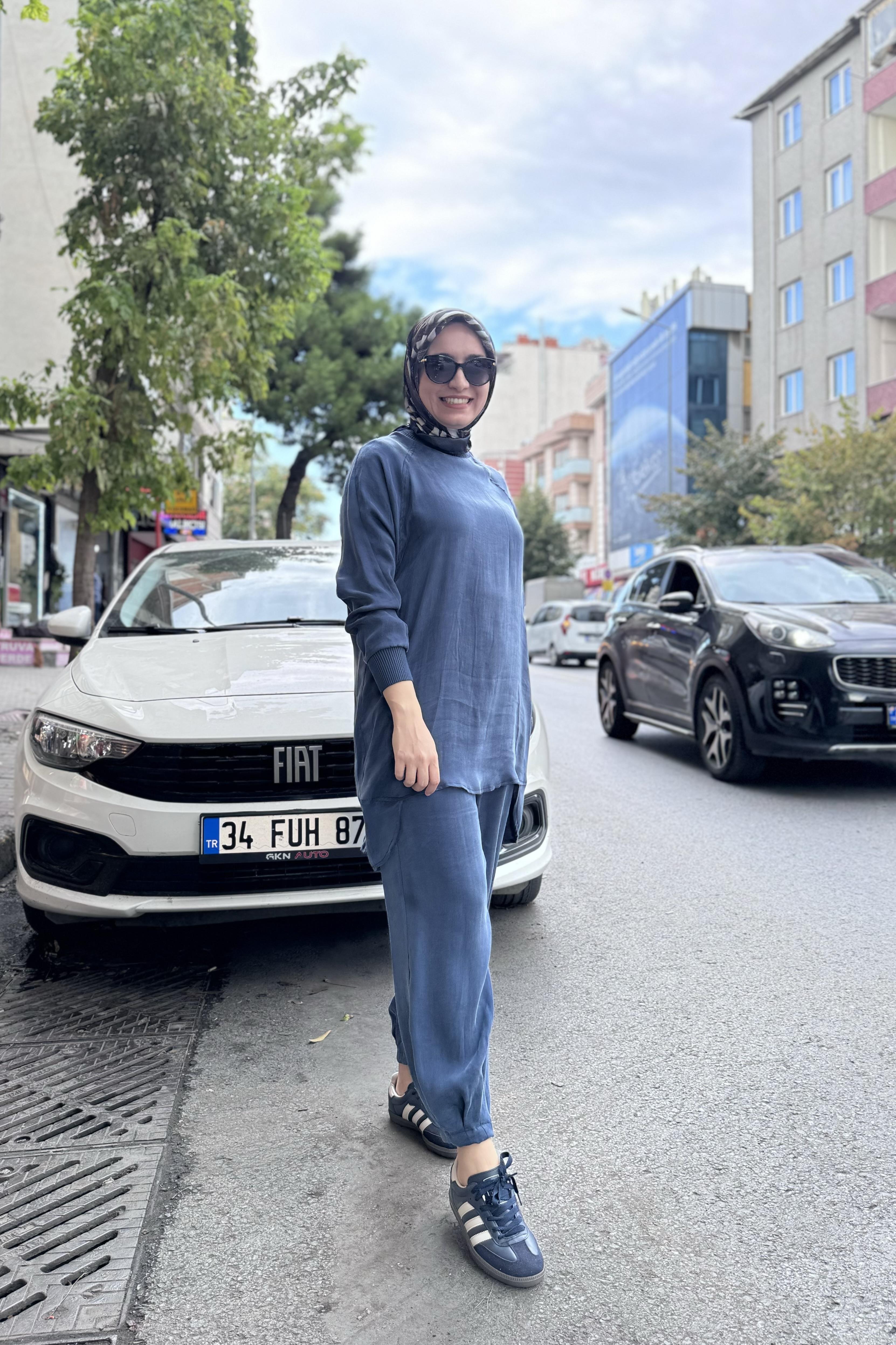 PUANE Qupra Kumaş Pantolonlu Takım 14255 - İndigo Qupra Kumaş Pantolonlu Takım 14255 - İndigo - Bilen Giyim Takım 