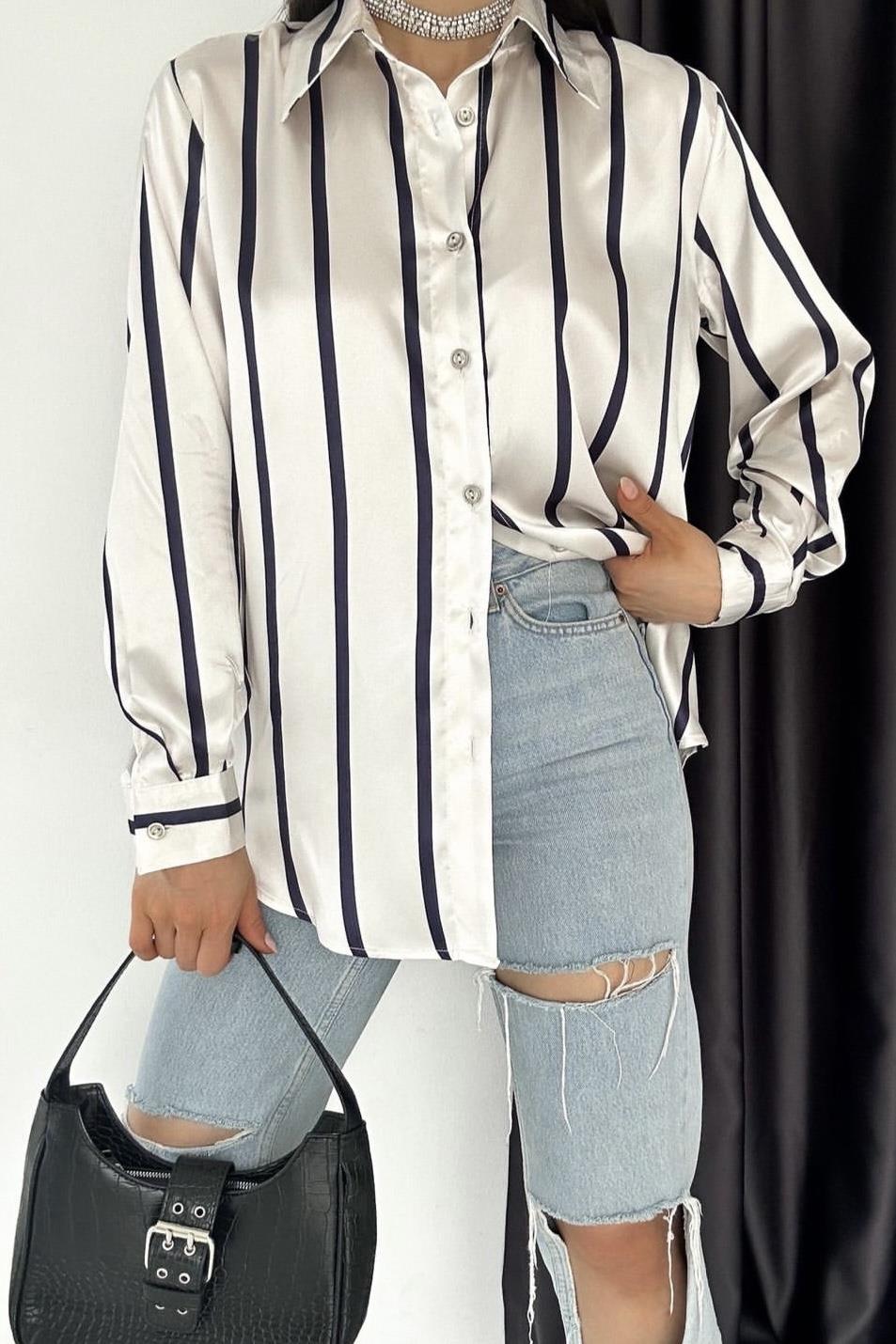 Radica Fashion Saten Gömlek 5901 - Çizgili  Bluz & Gömlek